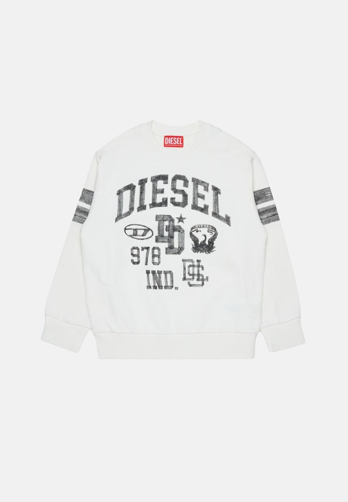DIESEL Felpa girocollo SBAND Off White, per donna, ragazzi e bambini con stampe logo stile college, J029880GEAD K141 DIESEL