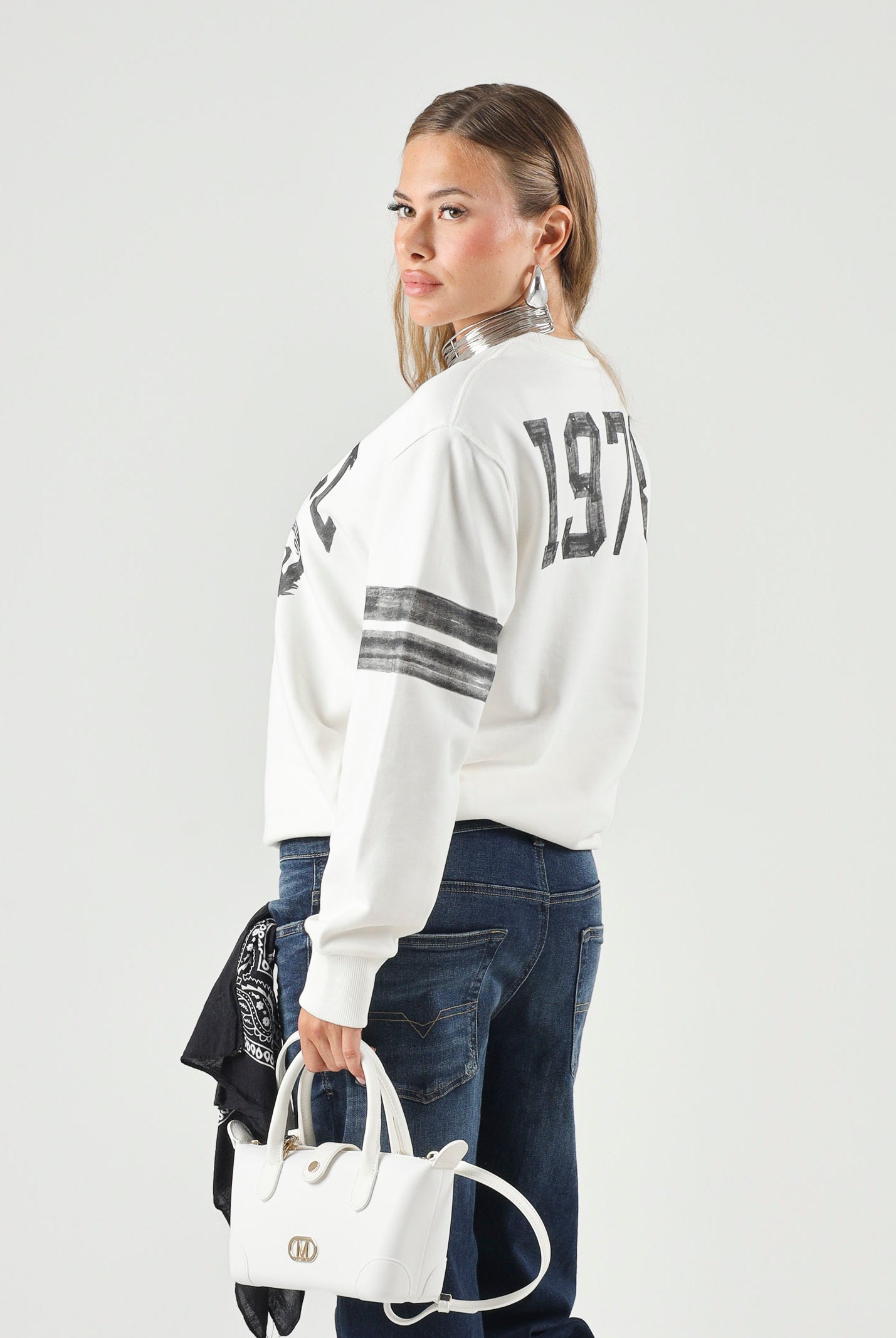 DIESEL Felpa SBAND Off White, per donna, ragazzi e bambini con stampe logo stile college, J029880GEAD K141 DIESEL
