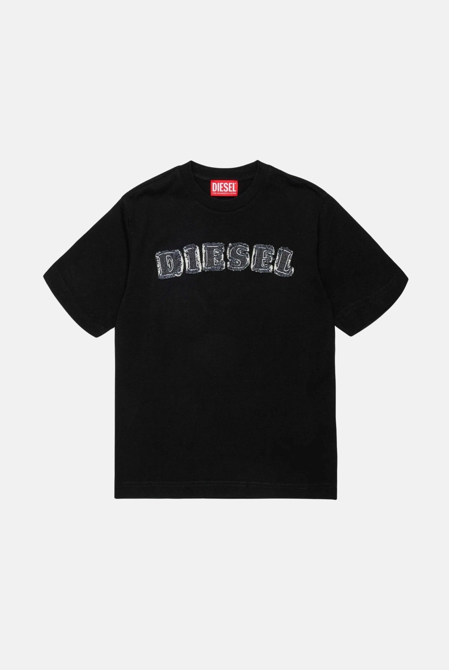 DIESEL T-shirt TJEANS OVER nera per donna, ragazzi e bambini con logo Diesel frontale effetto sfrangiato J02992KYA1Y K900 DIESEL
