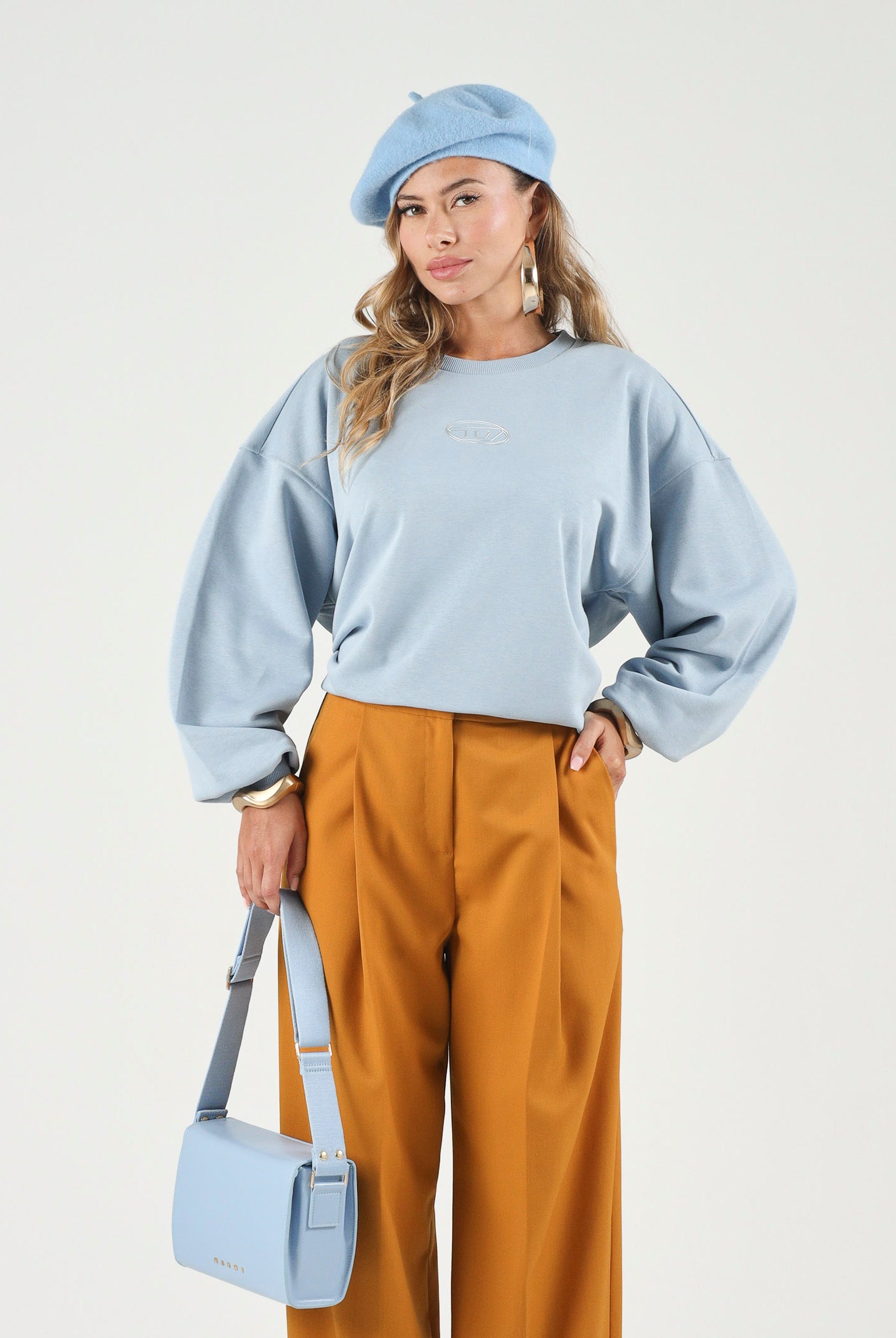 DIESEL Felpa SALILLY colore brand Dusty Blue,azzurro cielo, per donna, ragazzi e bambini con logo Oval D J03017KYAZ3 K80U DIESEL