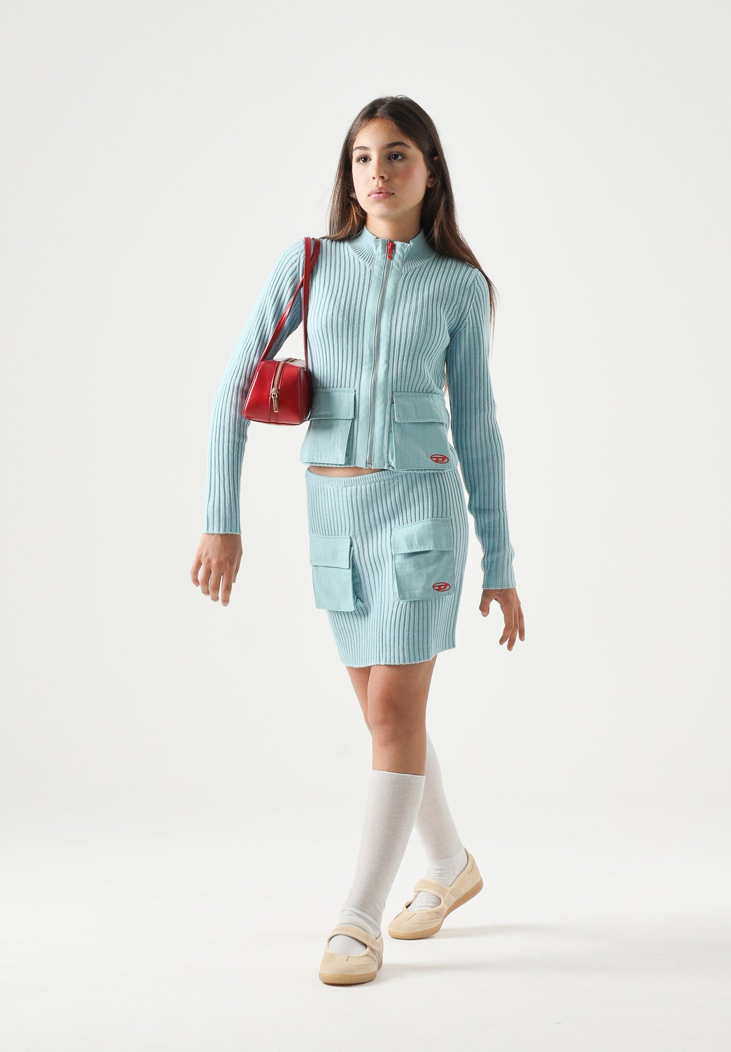 DIESEL Gonna GAMMY in maglia, colore brand Dusty Blue, azzurro cielo, per donna, ragazzi e bambini J03149KYA2G K80U DIESEL