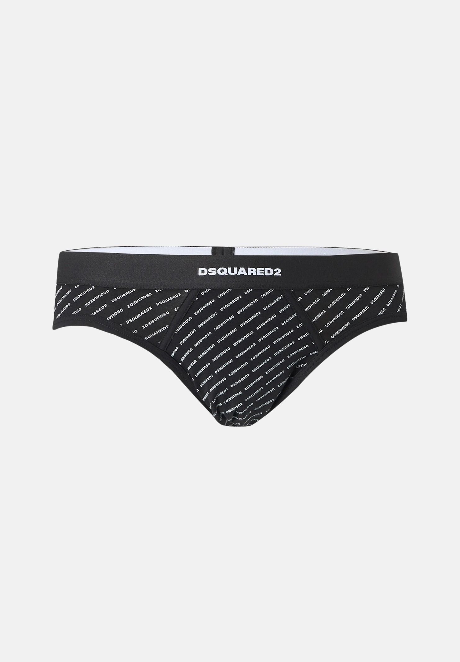 DSQUARED2 Slip Intimo nero da uomo con banda elastica in vita e motivo logo all-over. D9H136390S 001 DSQUARED