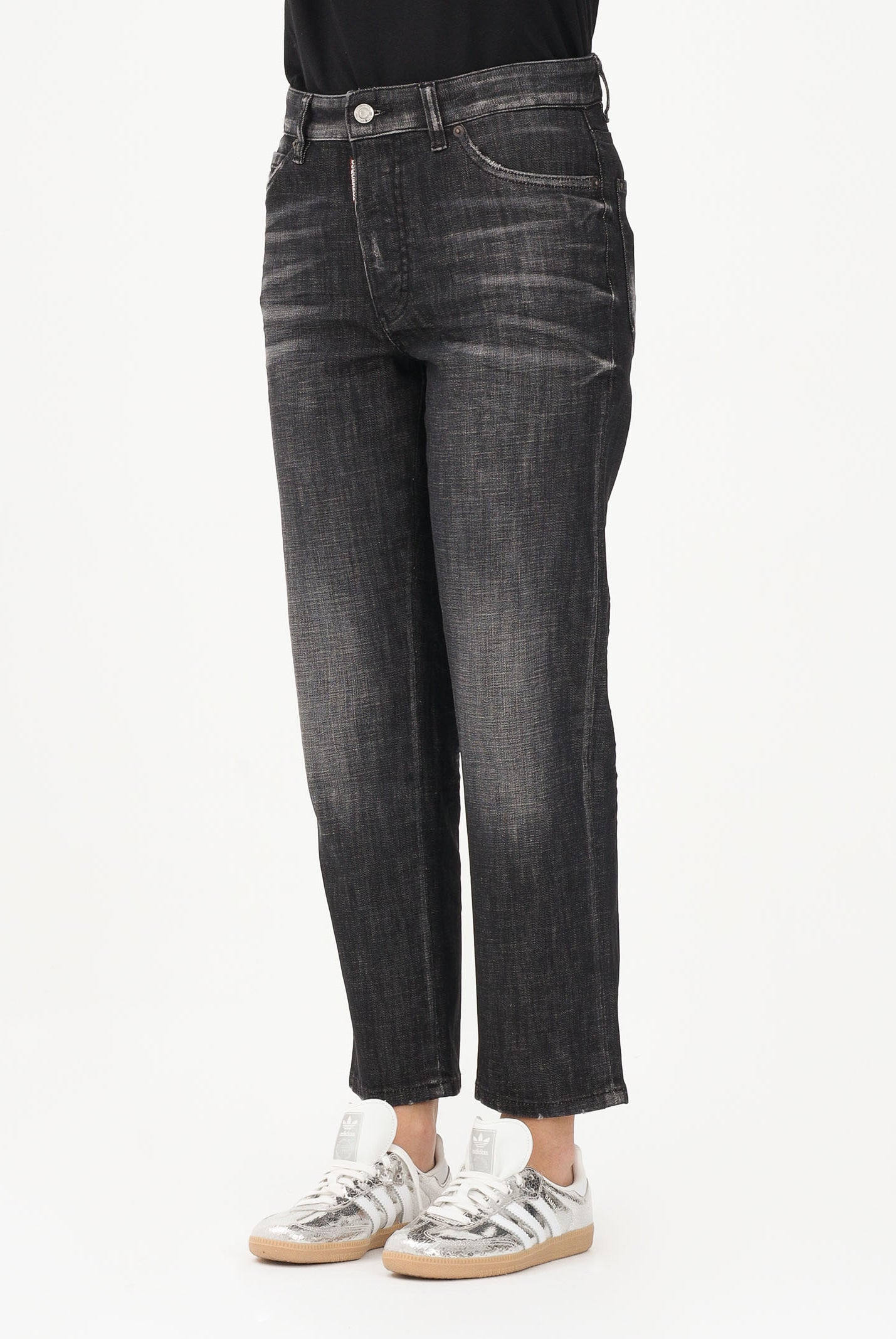 DSQUARED2 Jeans dritti Boss 10 in denim nero per donna, bambino e bambina DQ2241D0ABS DQ02 DSQUARED2