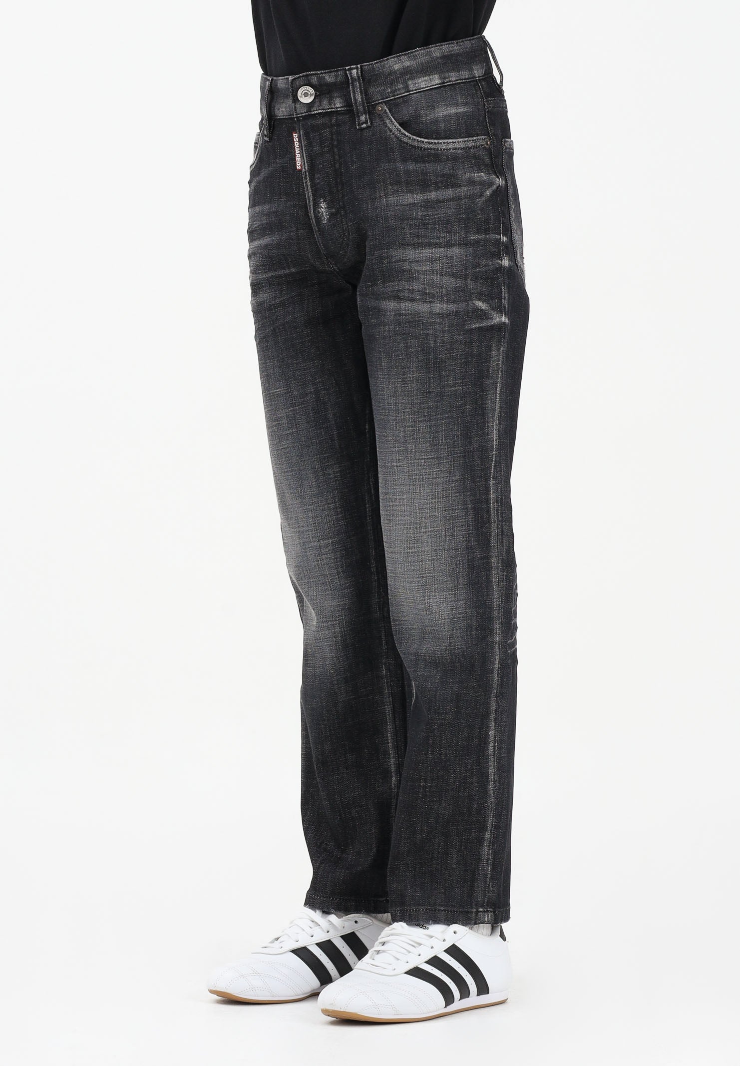 DSQUARED2 Jeans dritti Boss 10 in denim nero per donna, bambino e bambina DQ2241D0ABS DQ02 DSQUARED2
