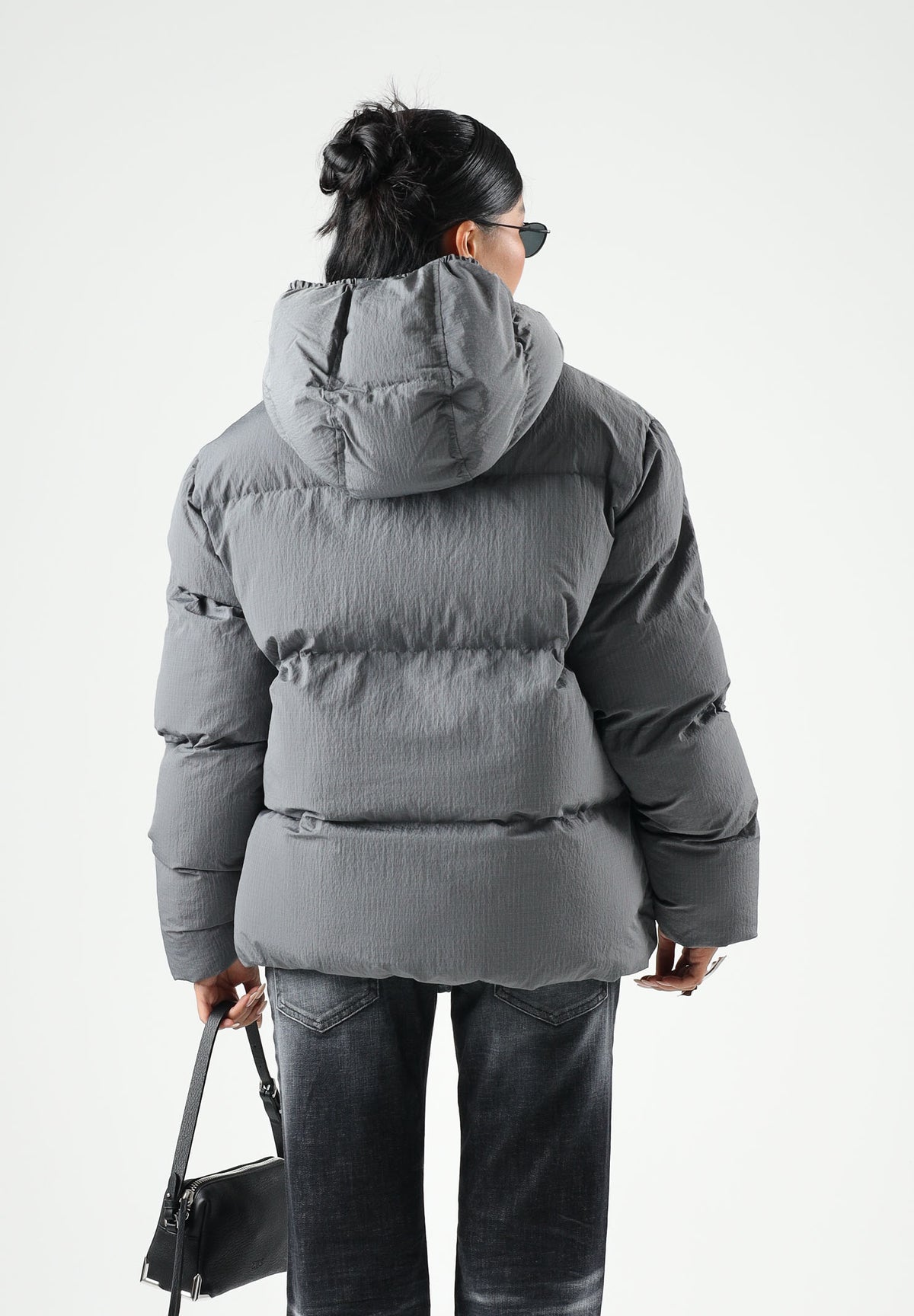DSQUARED2 Piumino grigio antracite per donna, ragazzi e bambini con cappuccio, trapuntatura e stampa logo. DQ3042D0AID DQ913 DSQUARED2