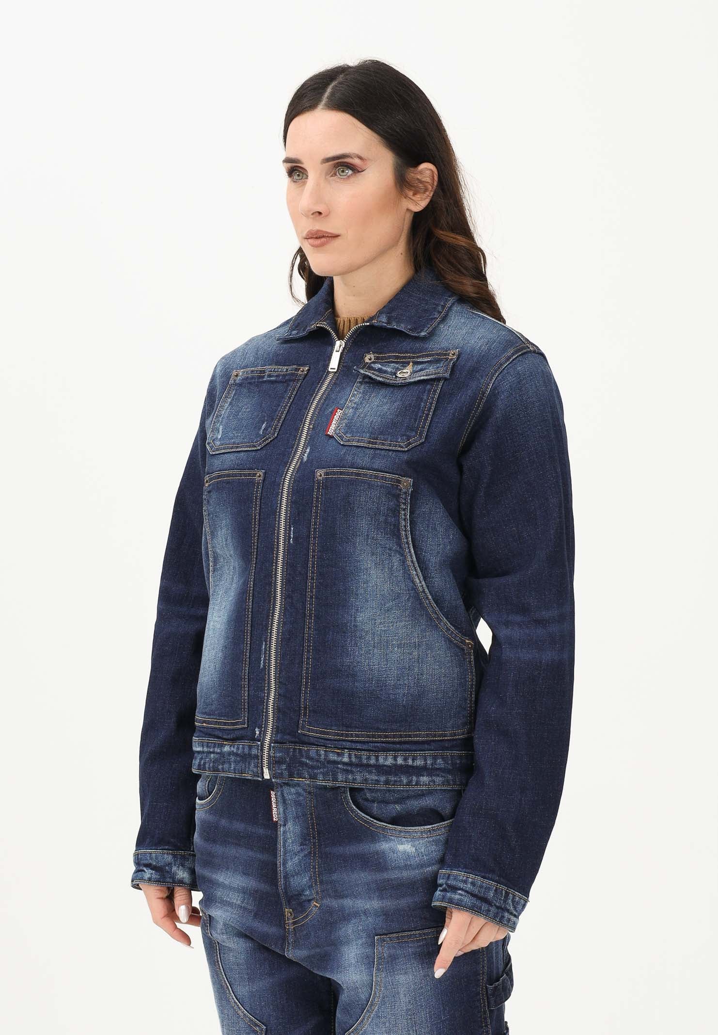 DSQUARED2 Giubbotto di jeans in denim blu per donna, ragazzi e bambini con logo DQ3239D0AFS DQ01 DSQUARED2