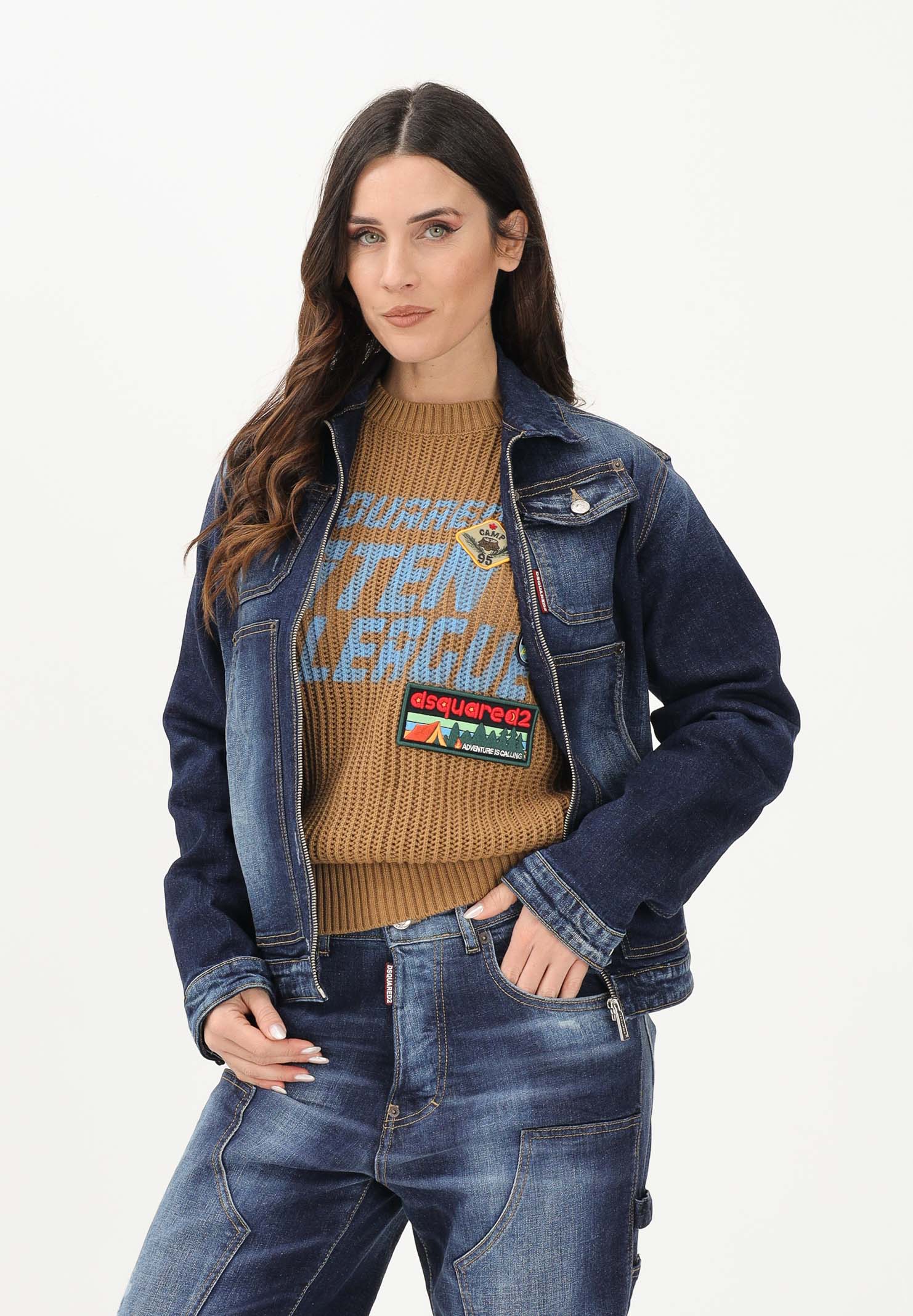 DSQUARED2 Giubbotto di jeans in denim blu per donna, ragazzi e bambini con logo DQ3239D0AFS DQ01 DSQUARED2