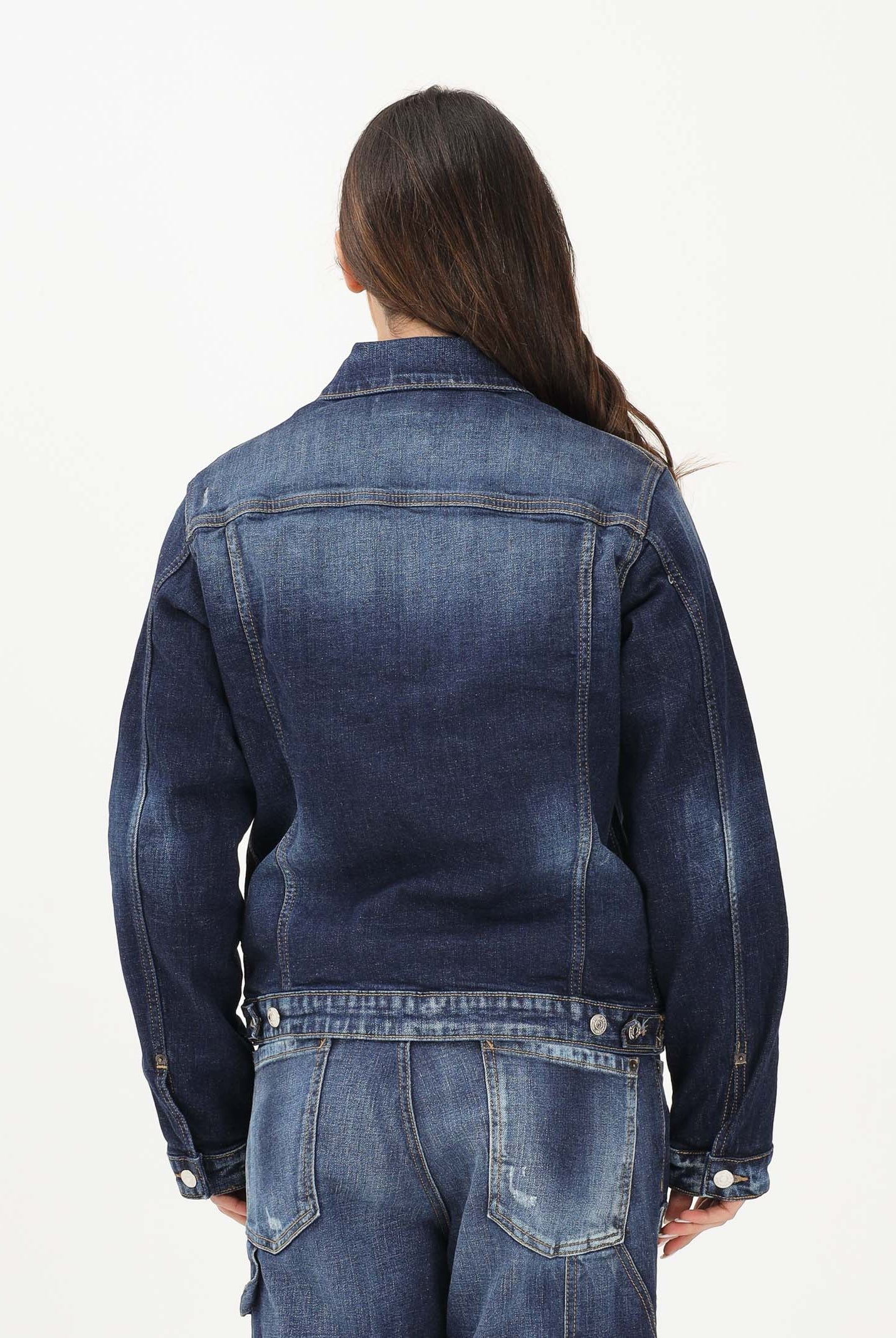 DSQUARED2 Giubbotto di jeans in denim blu per donna, ragazzi e bambini con logo DQ3239D0AFS DQ01 DSQUARED2