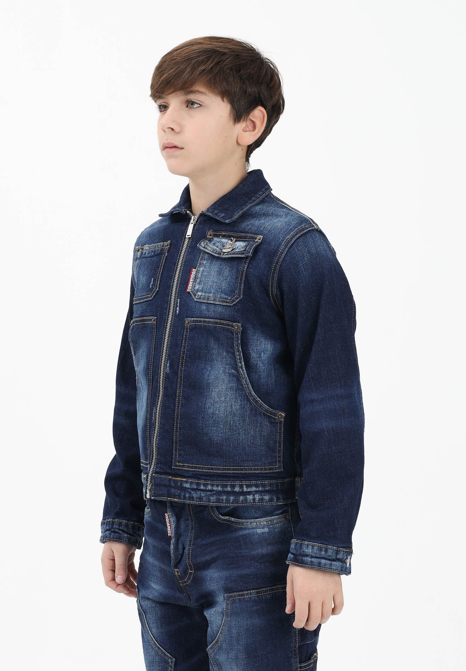 DSQUARED2 Giubbotto di jeans in denim blu per donna, ragazzi e bambini con logo DQ3239D0AFS DQ01 DSQUARED2