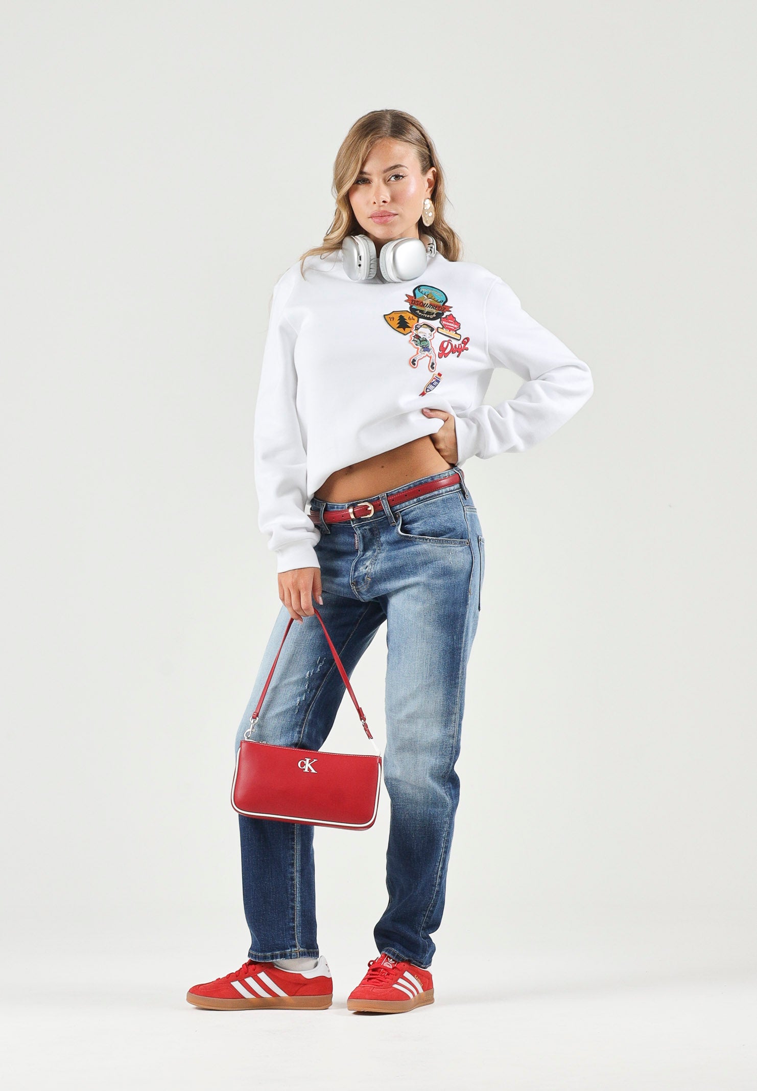 DSQUARED2 Felpa girocollo bianca per donna, ragazzi e bambini con patch-details DQ3398D0AI5 DQ100 DSQUARED2