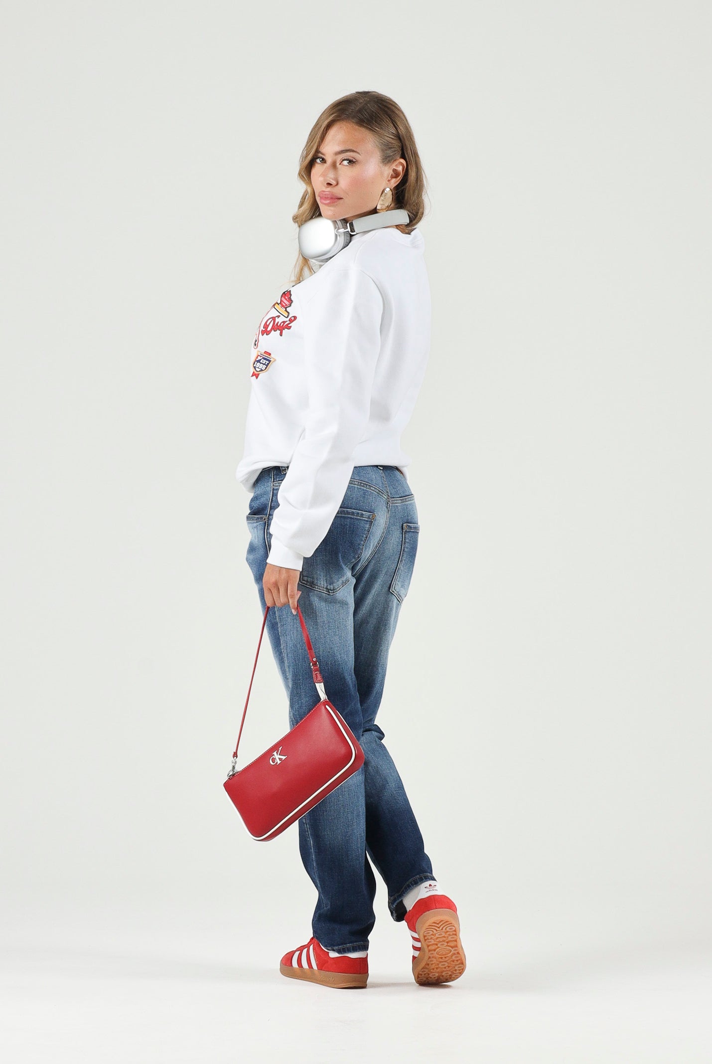 DSQUARED2 Felpa girocollo bianca per donna, ragazzi e bambini con patch-details DQ3398D0AI5 DQ100 DSQUARED2