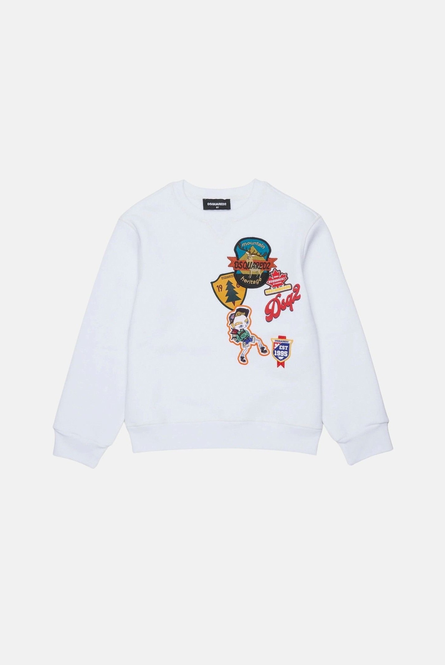 DSQUARED2 Felpa girocollo bianca per donna, ragazzi e bambini con patch-details DQ3398D0AI5 DQ100 DSQUARED2