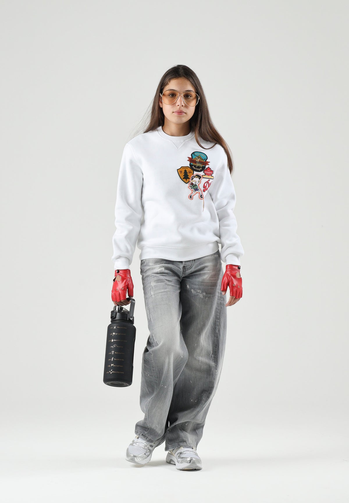 DSQUARED2 Felpa girocollo bianca per donna, ragazzi e bambini con patch-details DQ3398D0AI5 DQ100 DSQUARED2