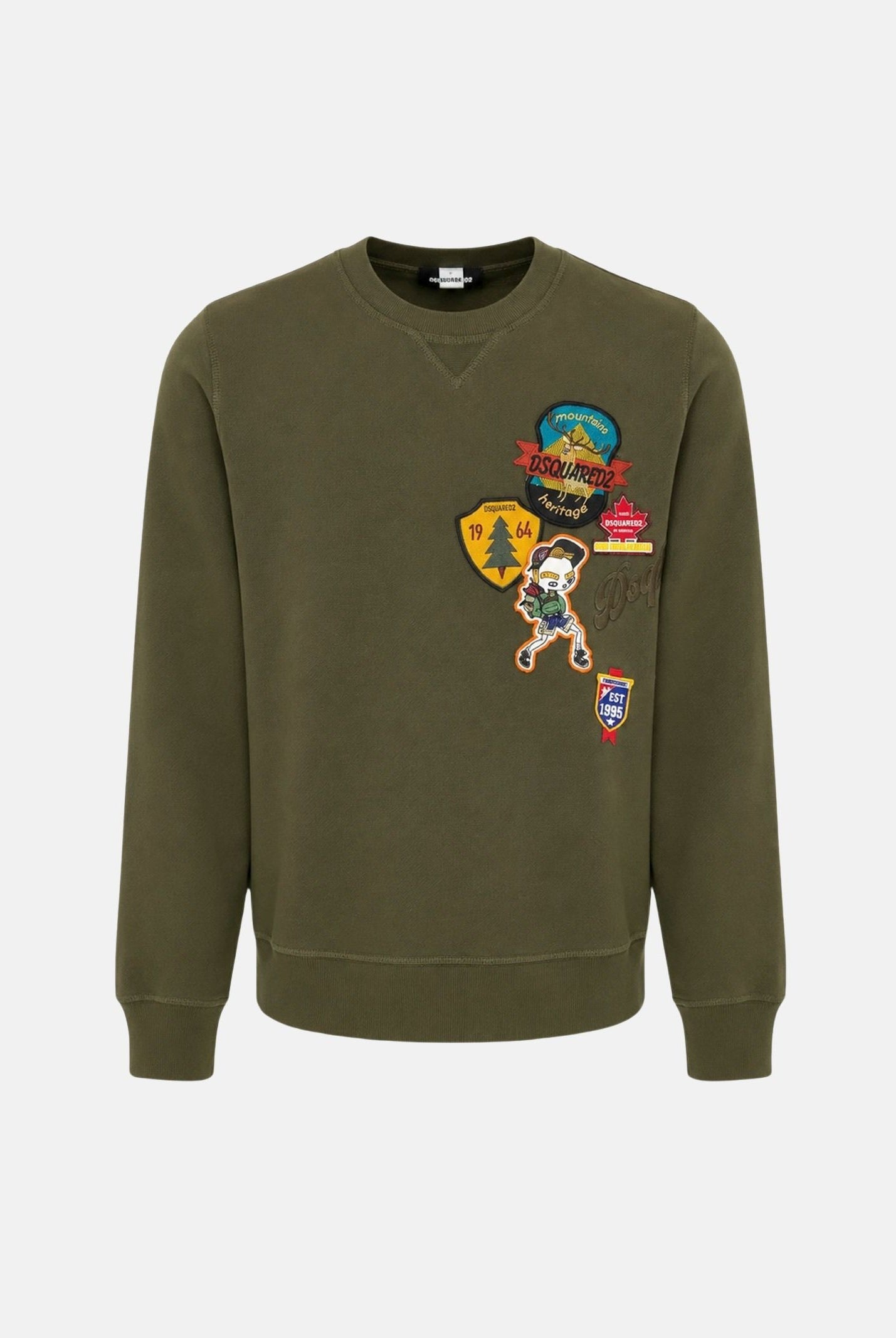 DSQUARED2 Felpa girocollo tarmac-verde per donna, ragazzi e bambini con applicazioni patch DQ3398D0AI5 DQ558 DSQUARED2