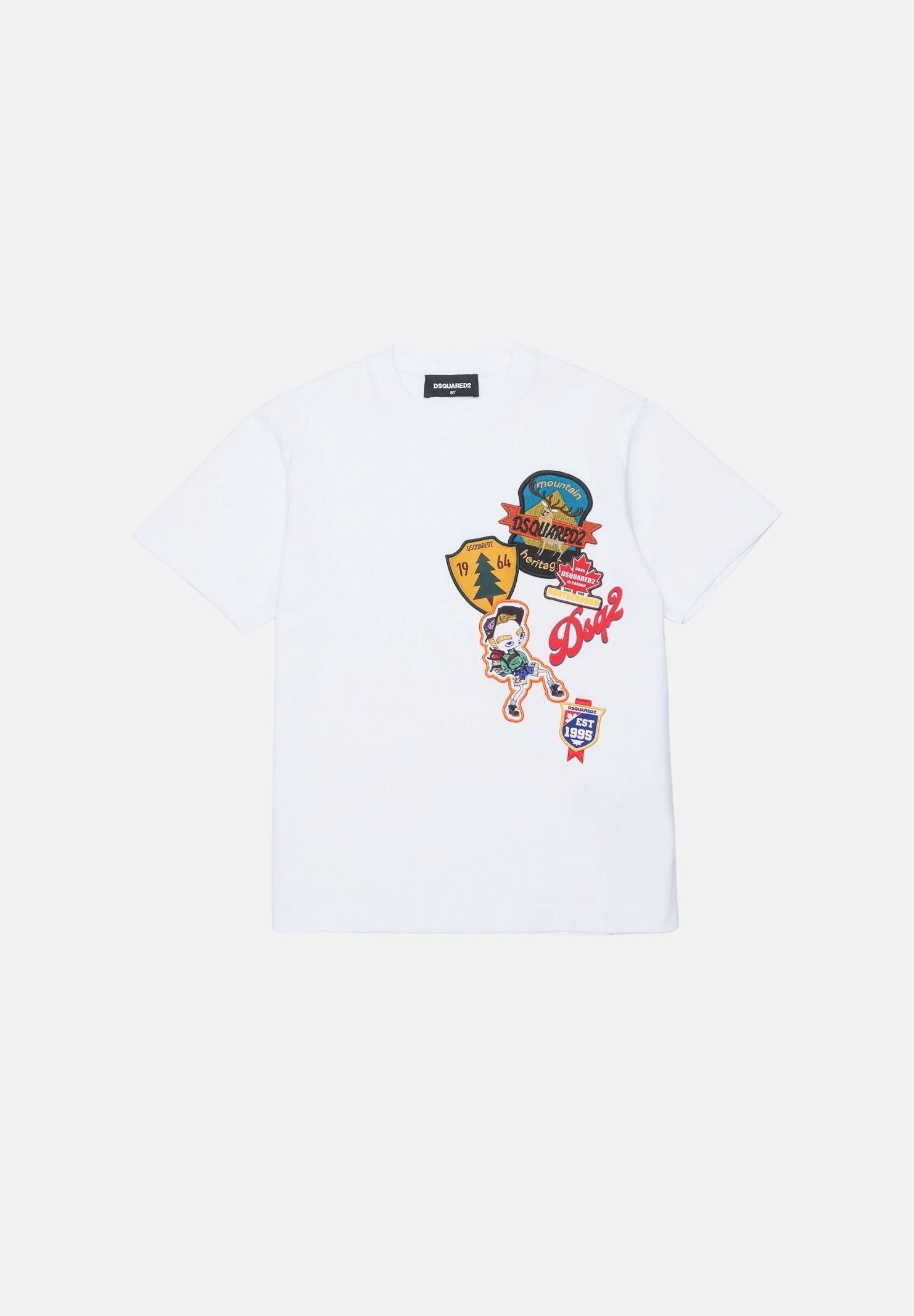 DSQUARED2 T-shirt a manica corta bianca per donna, ragazzi e bambini con patch frontali DQ3399D0AIT DQ100 DSQUARED2