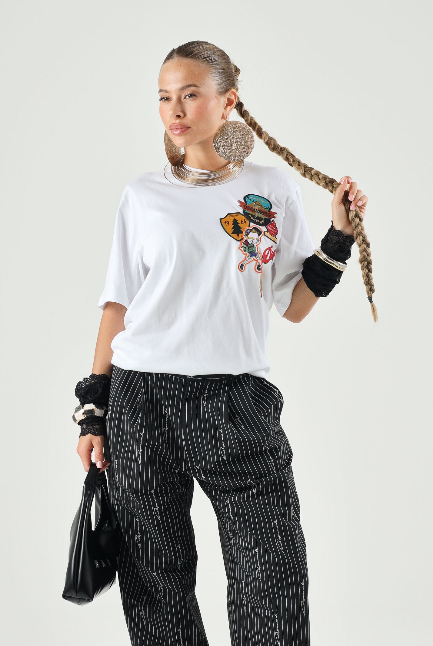 DSQUARED2 T-shirt a manica corta bianca per donna, ragazzi e bambini con patch frontali DQ3399D0AIT DQ100 DSQUARED2