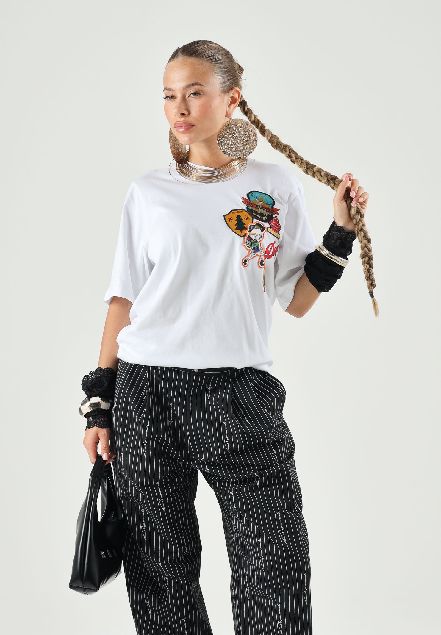 DSQUARED2 T-shirt a manica corta bianca per donna, ragazzi e bambini con patch frontali DQ3399D0AIT DQ100 DSQUARED2