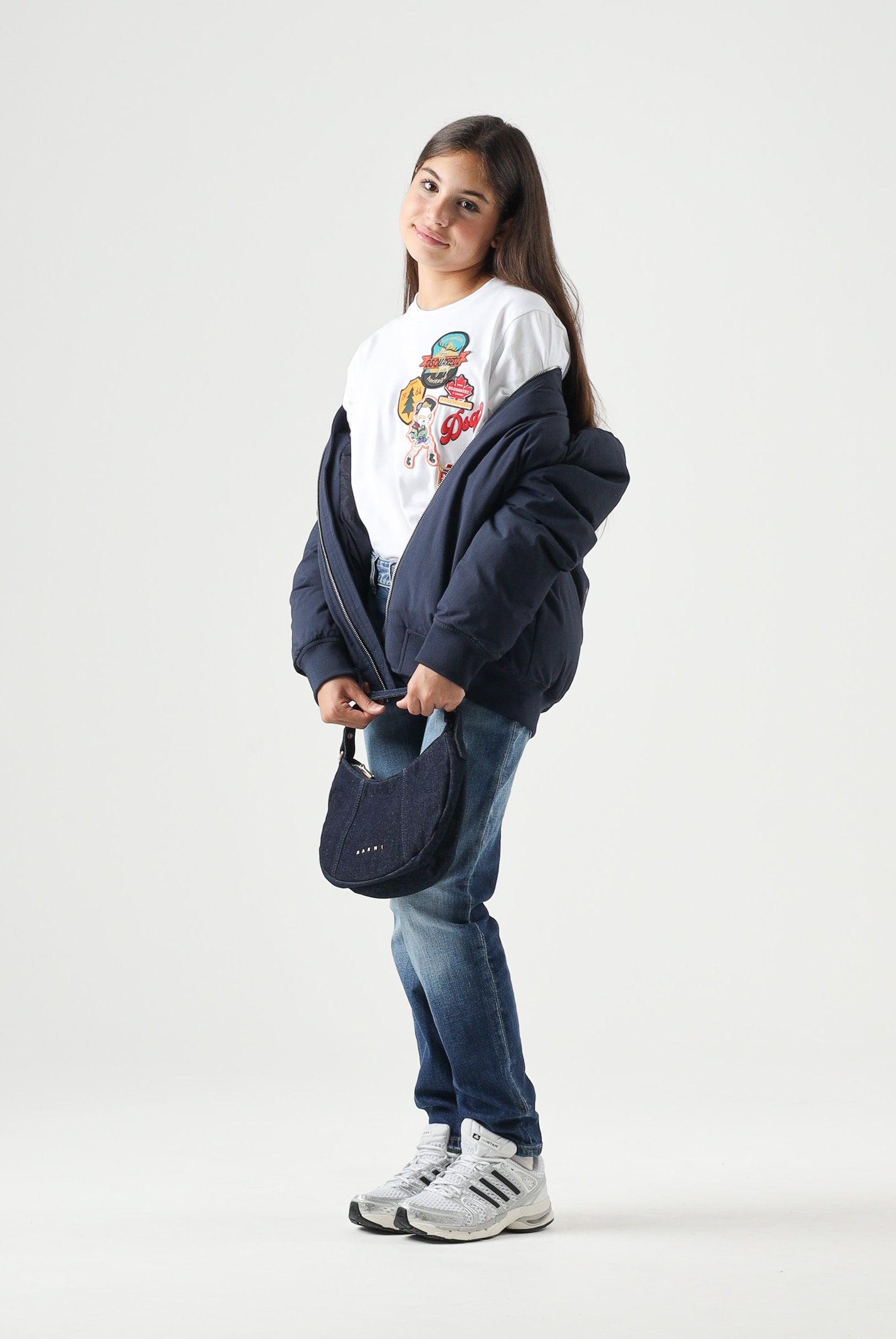 DSQUARED2 T-shirt a manica corta bianca per donna, ragazzi e bambini con patch frontali DQ3399D0AIT DQ100 DSQUARED2