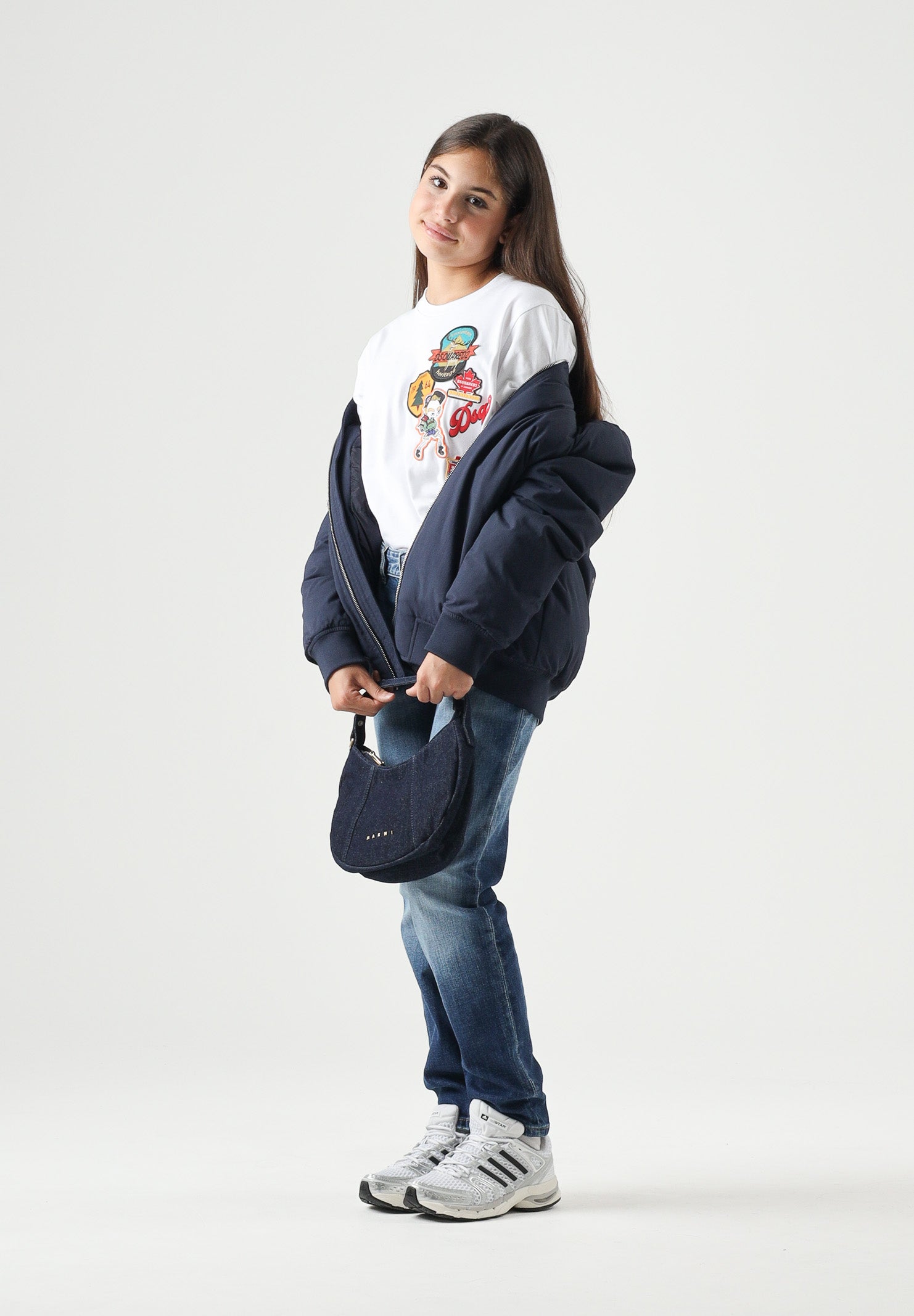 DSQUARED2 T-shirt a manica corta bianca per donna, ragazzi e bambini con patch frontali DQ3399D0AIT DQ100 DSQUARED2