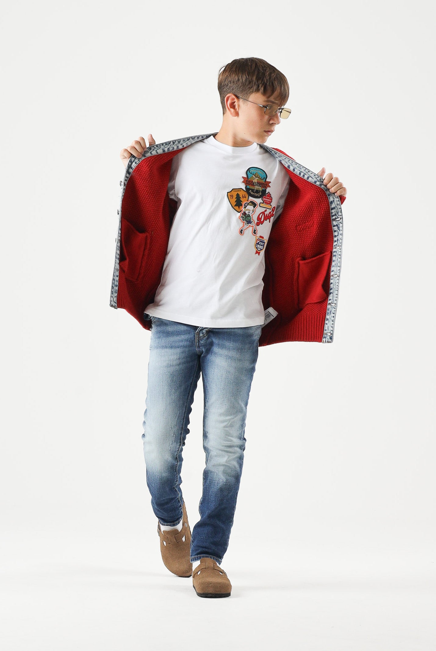 DSQUARED2 T-shirt a manica corta bianca per donna, ragazzi e bambini con patch frontali DQ3399D0AIT DQ100 DSQUARED2