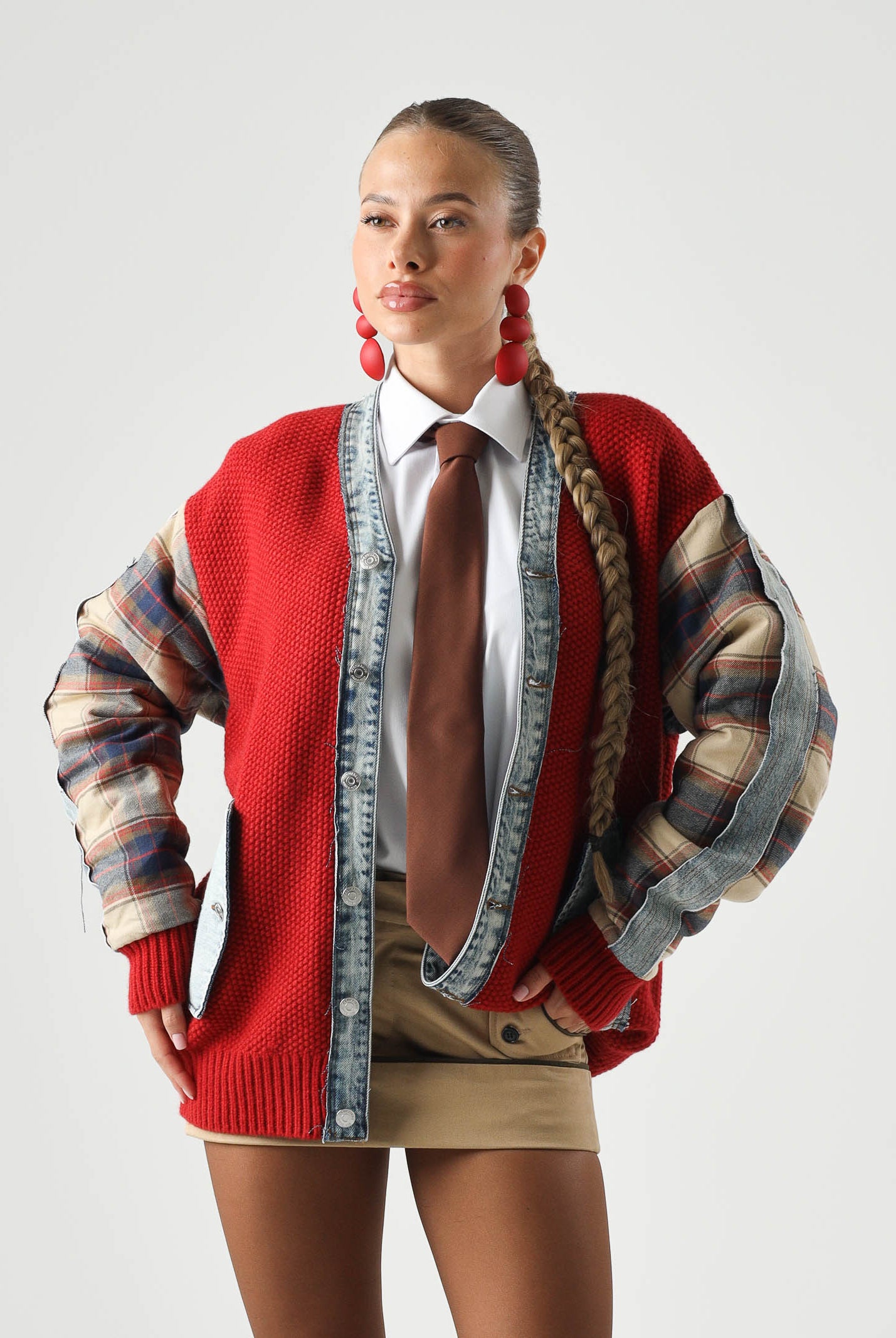 DSQUARED2 Cardigan in maglia rubin red, rosso, per donna, ragazzzi e bambini con maniche a quadri DQ3407D0AJC DQ452 DSQUARED2