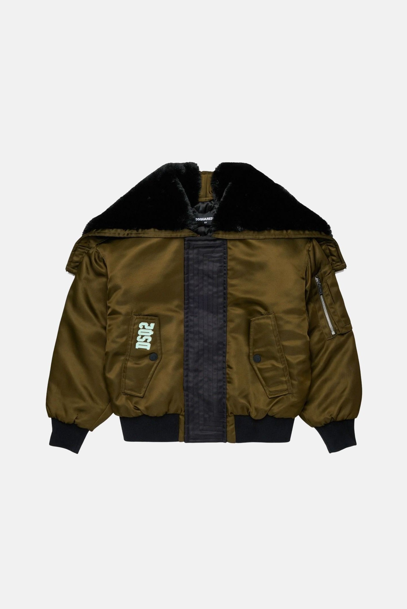 DSQUARED2 Bomber tarmac green per donna, ragazzi e bambini con collo in eco-pelliccia DQ3412D0AIB DQ558 DSQUARED2