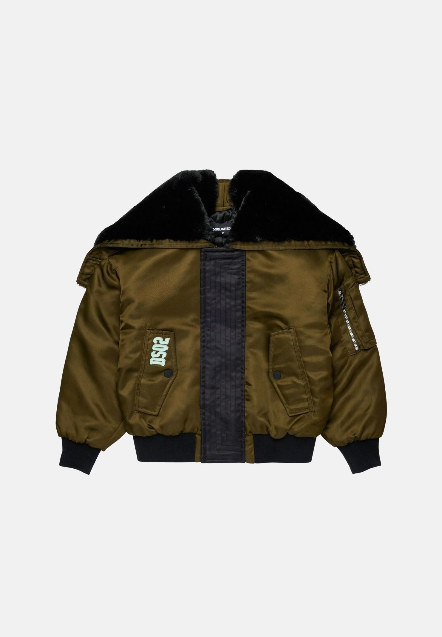 DSQUARED2 Bomber tarmac green per donna, ragazzi e bambini con collo in eco-pelliccia DQ3412D0AIB DQ558 DSQUARED2