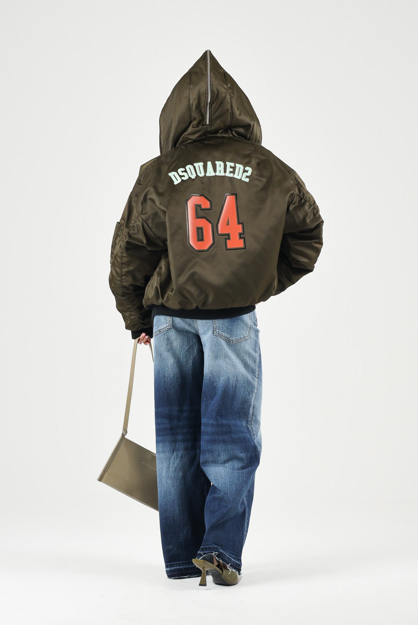 DSQUARED2 Bomber tarmac green per donna, ragazzi e bambini con collo in eco-pelliccia DQ3412D0AIB DQ558 DSQUARED2