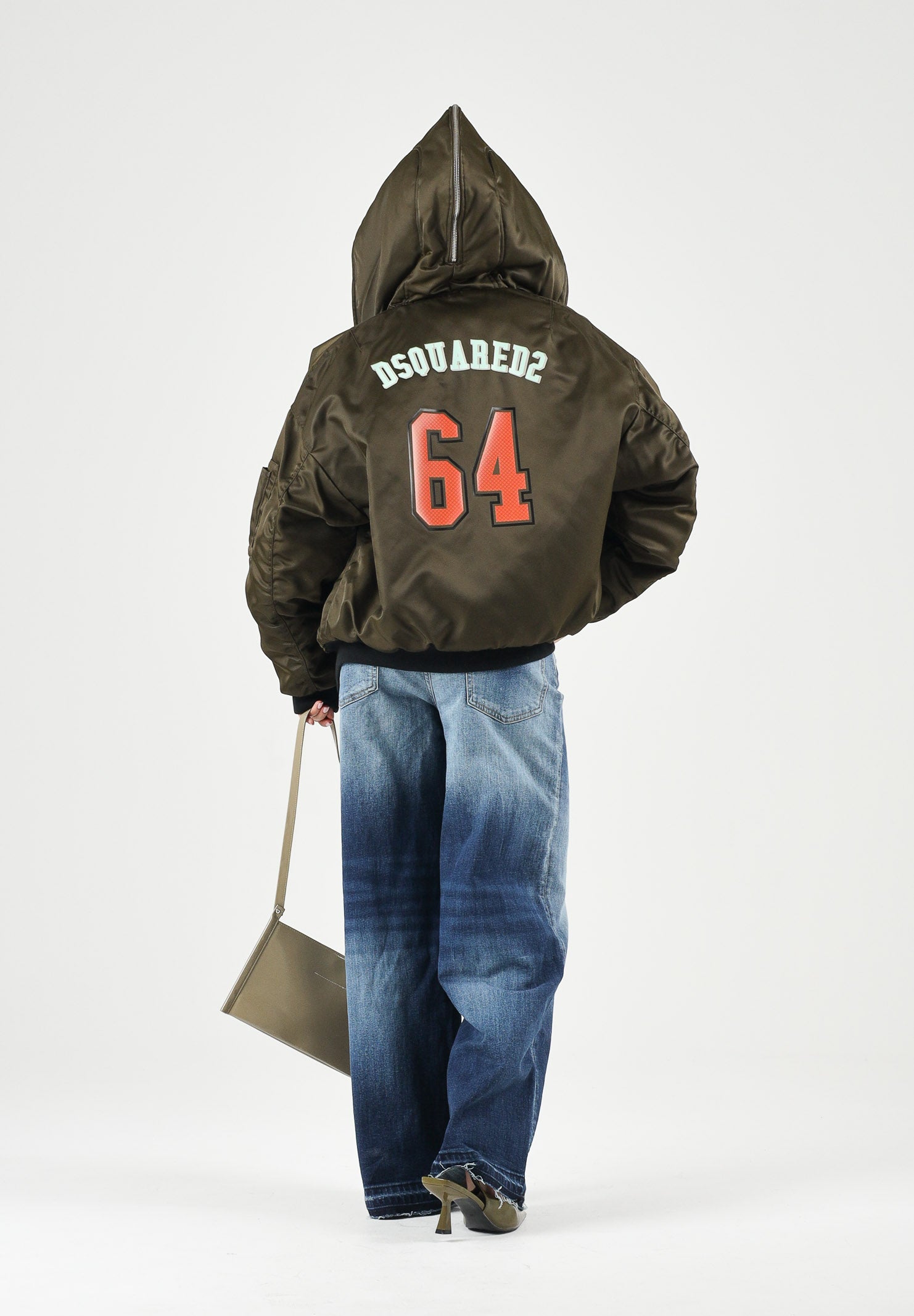 DSQUARED2 Bomber tarmac green per donna, ragazzi e bambini con collo in eco-pelliccia DQ3412D0AIB DQ558 DSQUARED2