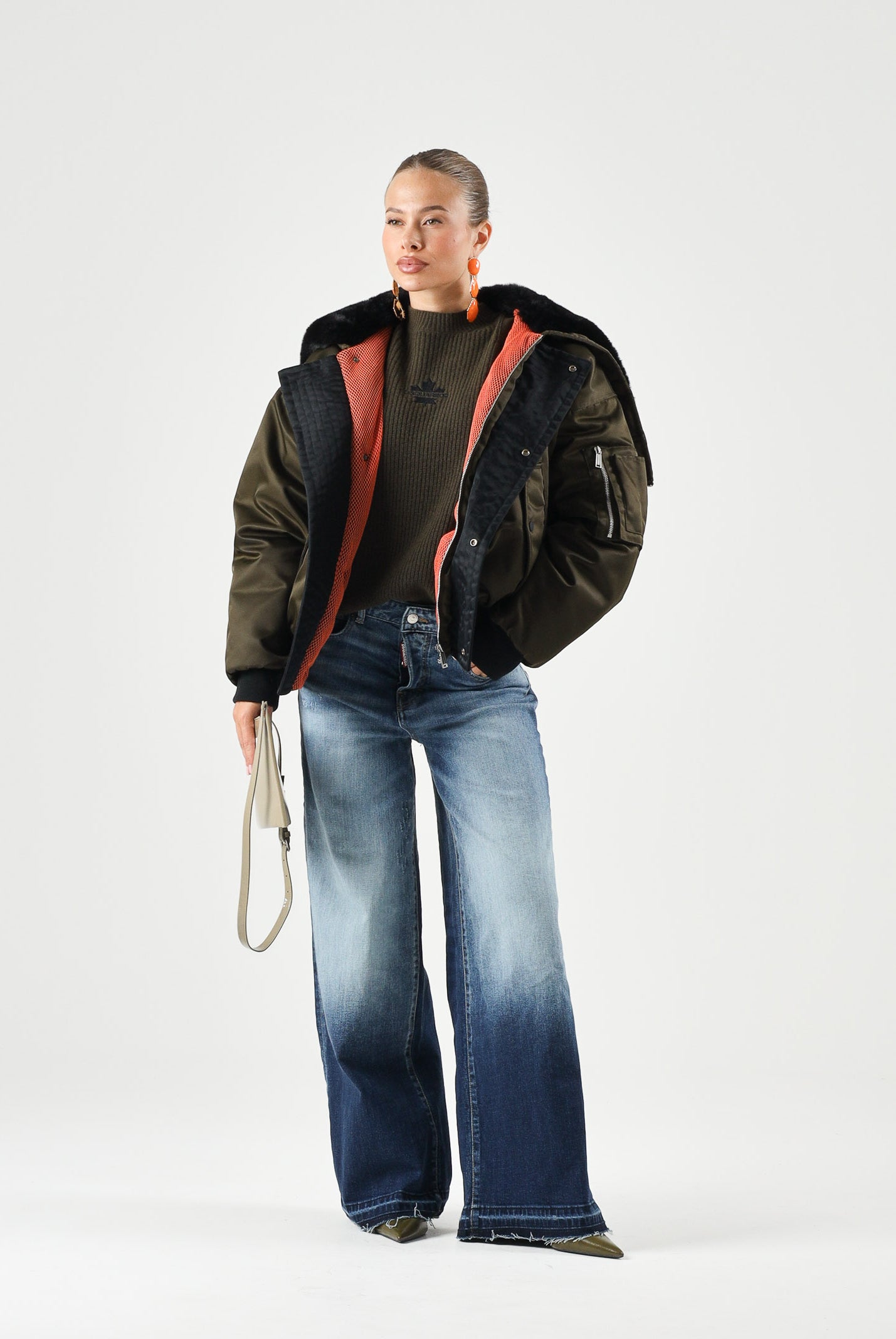 DSQUARED2 Bomber tarmac green per donna, ragazzi e bambini con collo in eco-pelliccia DQ3412D0AIB DQ558 DSQUARED2