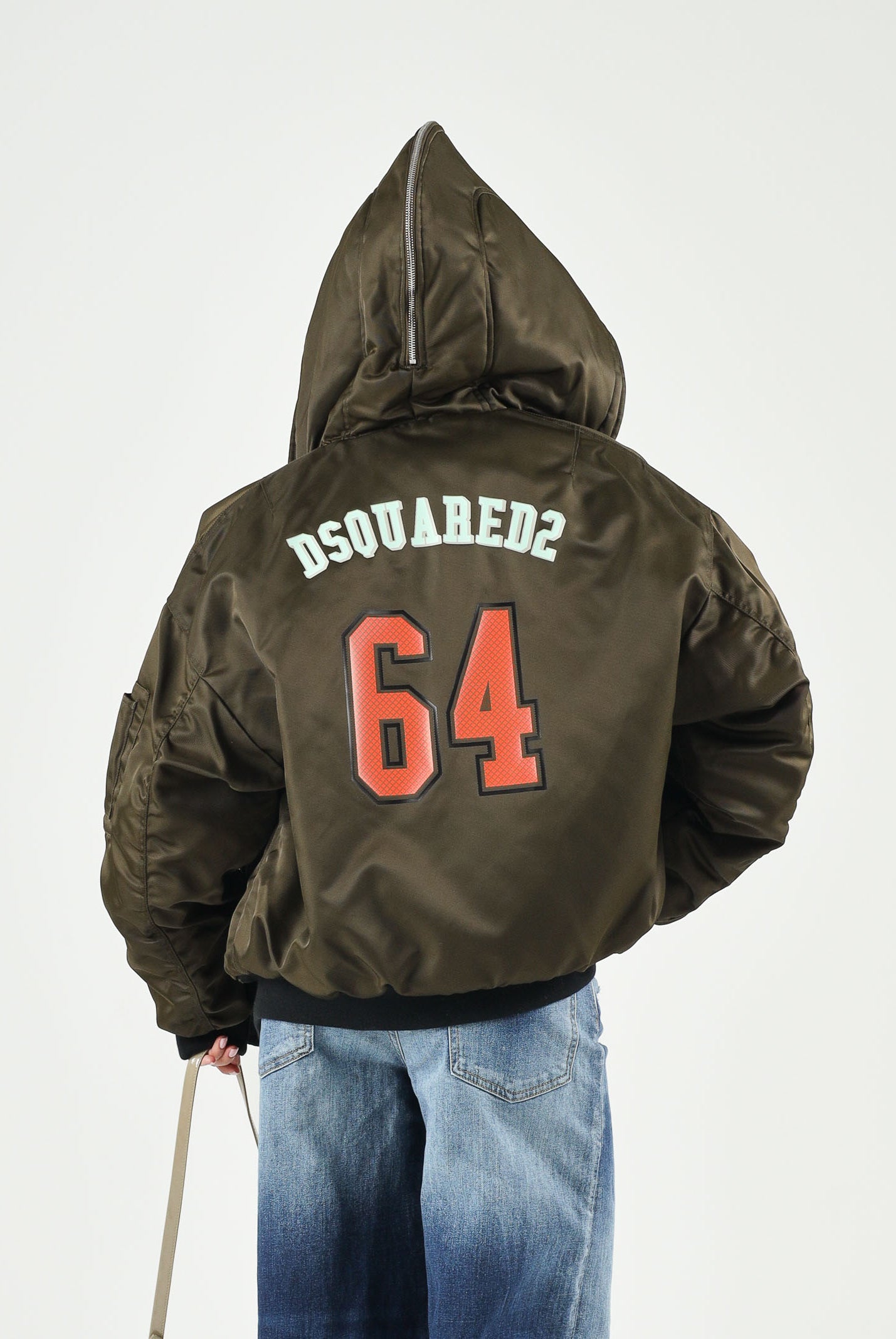 DSQUARED2 Bomber tarmac green per donna, ragazzi e bambini con collo in eco-pelliccia DQ3412D0AIB DQ558 DSQUARED2