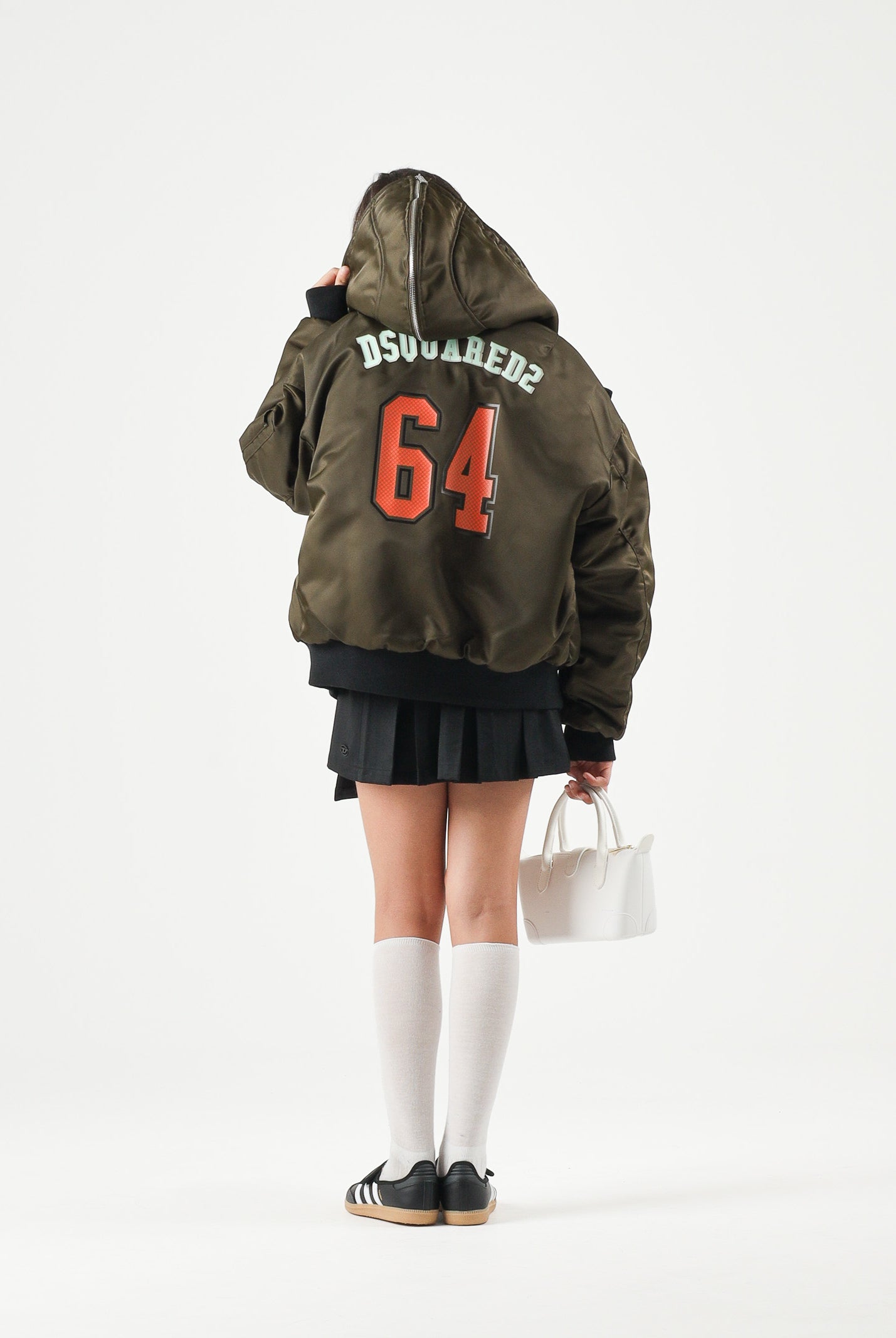 DSQUARED2 Bomber tarmac green per donna, ragazzi e bambini con collo in eco-pelliccia DQ3412D0AIB DQ558 DSQUARED2