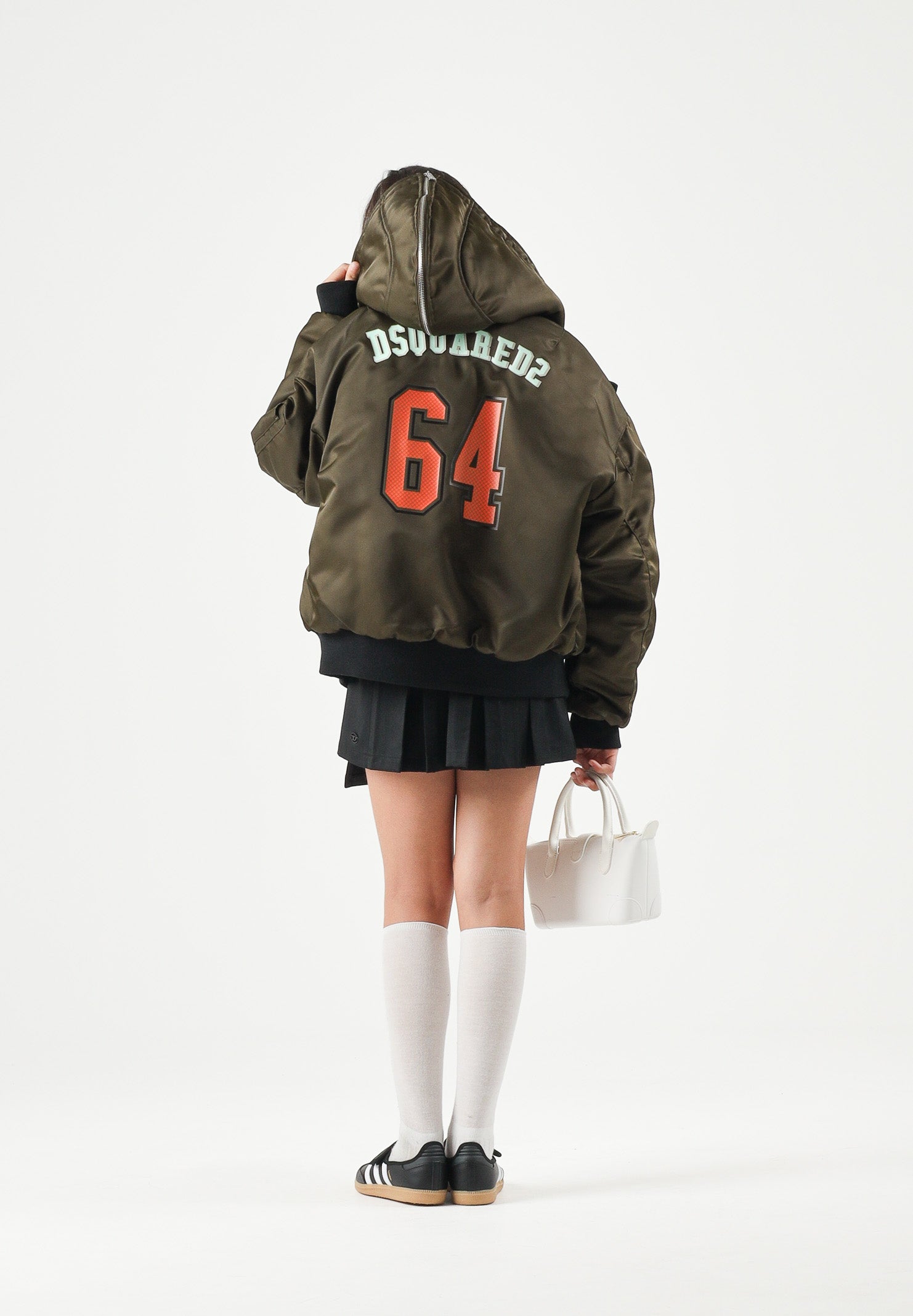 DSQUARED2 Bomber tarmac green per donna, ragazzi e bambini con collo in eco-pelliccia DQ3412D0AIB DQ558 DSQUARED2