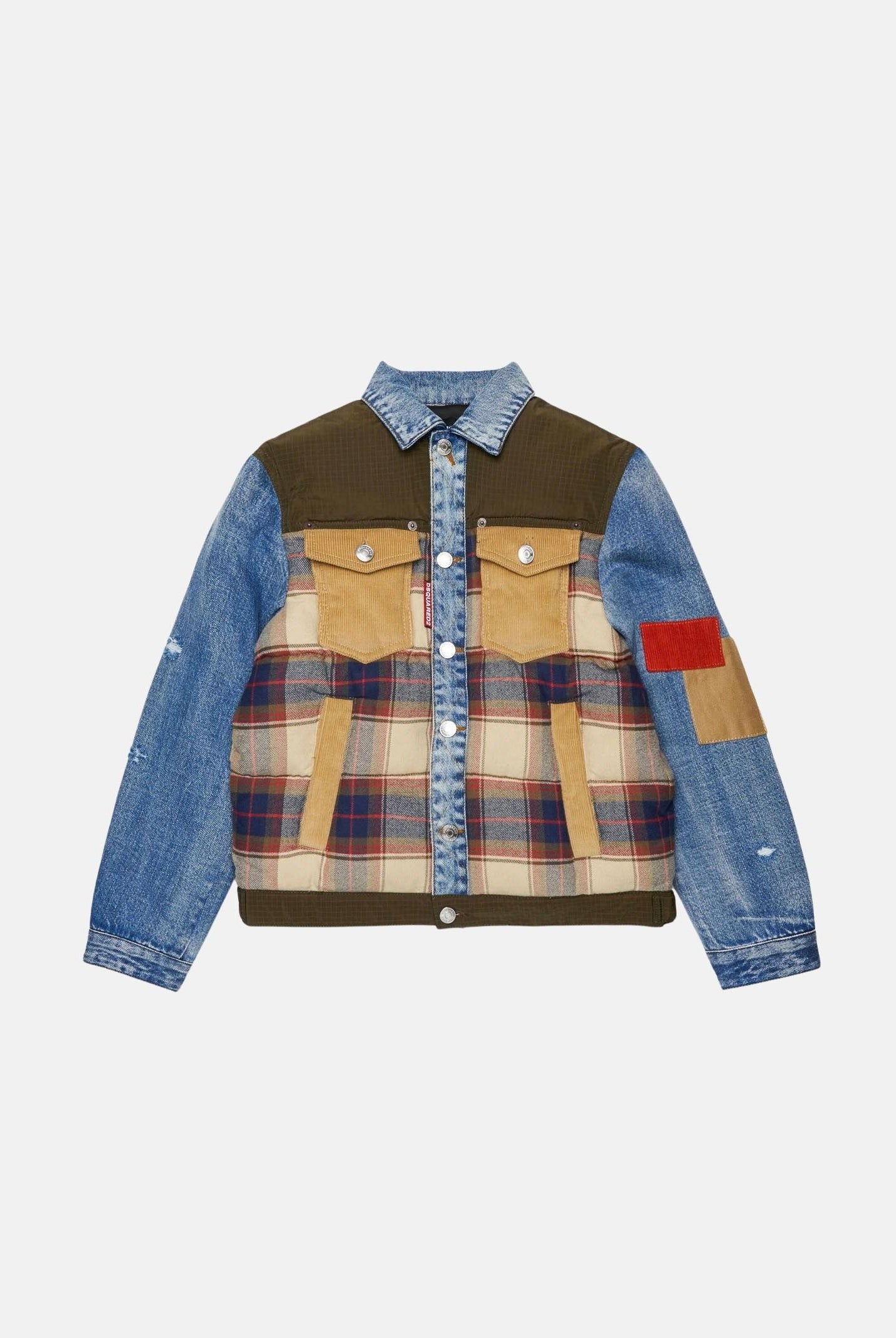 DSQUARED2 Giubbotto feather gray, denim multicolor, per donna, ragazzi e bambini con fantasia a quadri DQ3414D0AIA DQ717 DSQUARED2