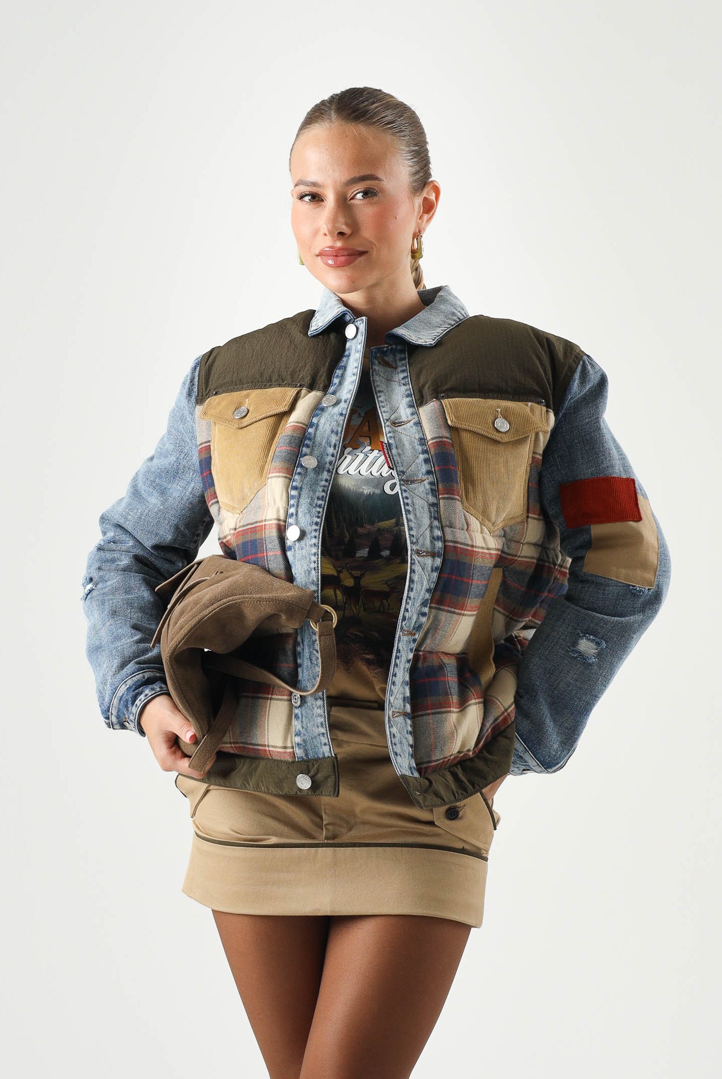 DSQUARED2 Giubbotto feather gray, denim multicolor, per donna, ragazzi e bambini con fantasia a quadri DQ3414D0AIA DQ717 DSQUARED2