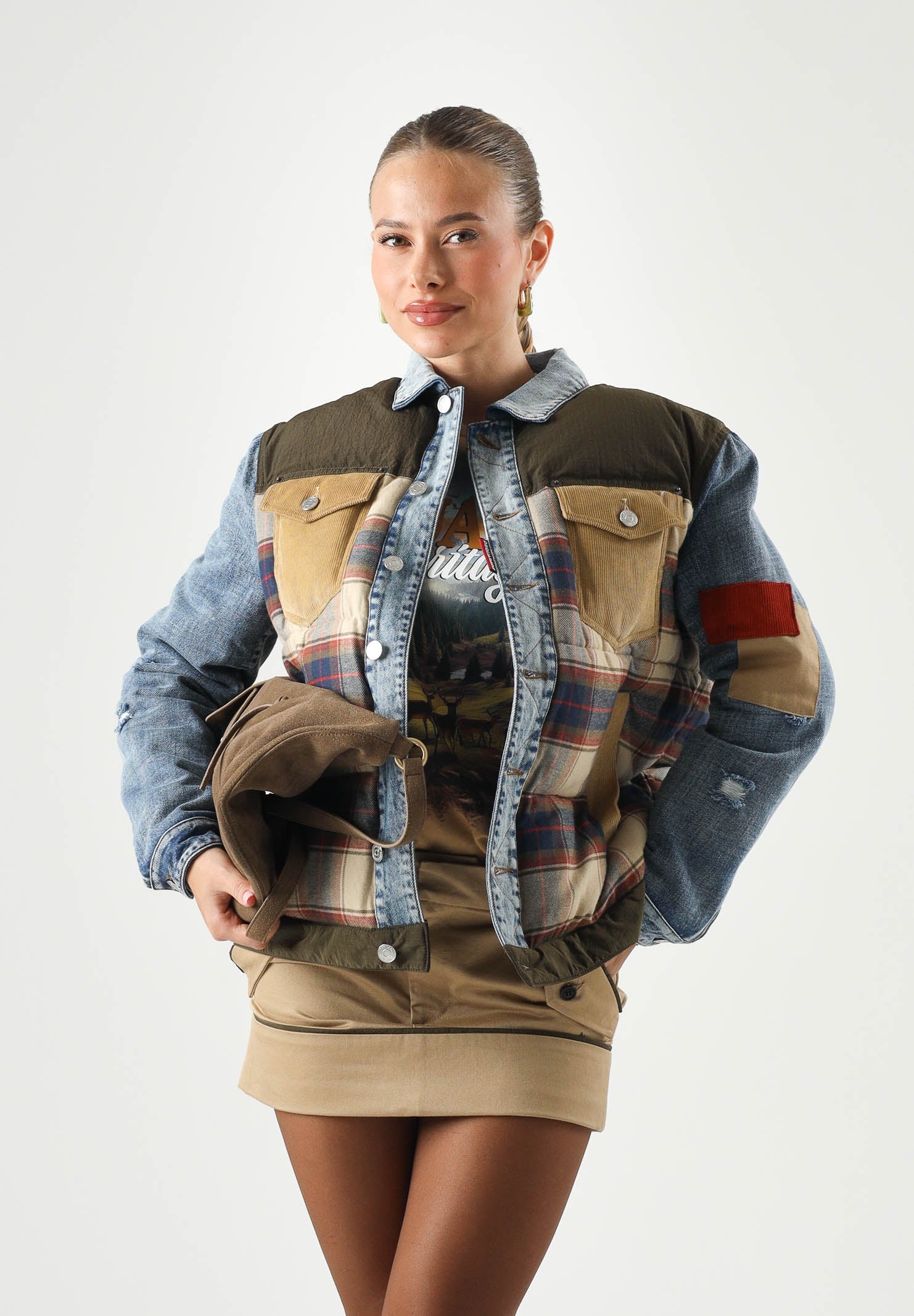 DSQUARED2 Giubbotto feather gray, denim multicolor, per donna, ragazzi e bambini con fantasia a quadri DQ3414D0AIA DQ717 DSQUARED2