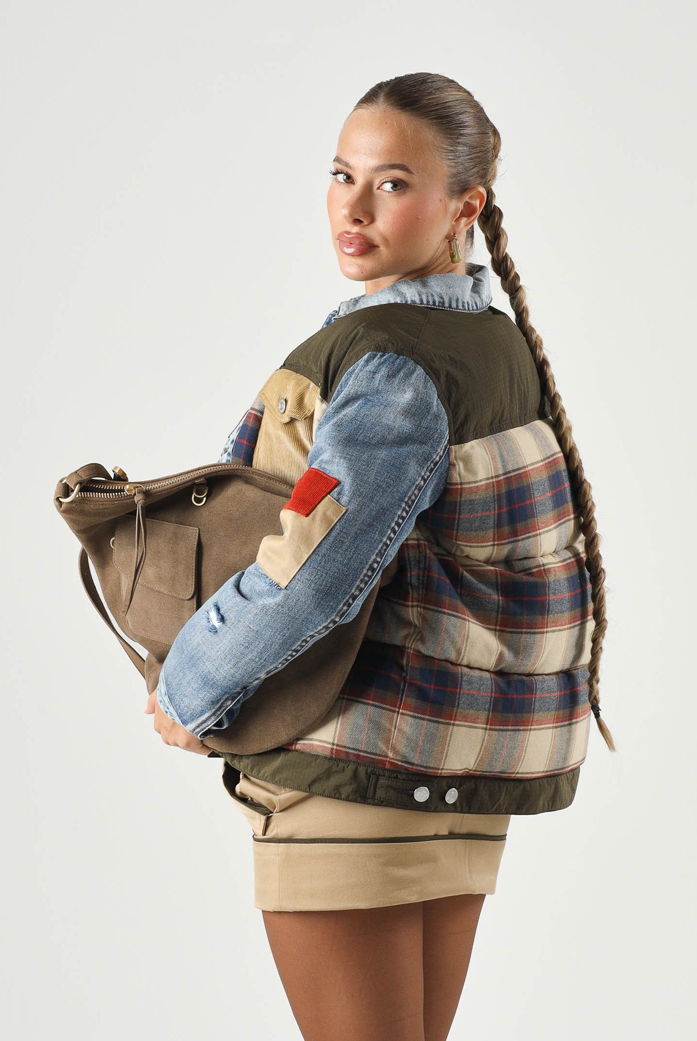 DSQUARED2 Giubbotto feather gray, denim multicolor, per donna, ragazzi e bambini con fantasia a quadri DQ3414D0AIA DQ717 DSQUARED2