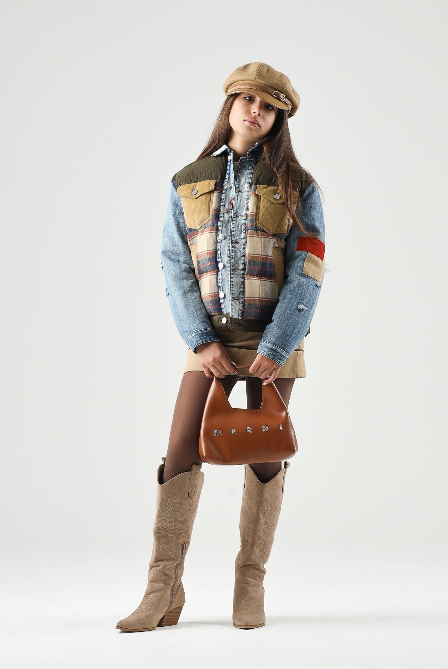 DSQUARED2 Giubbotto feather gray, denim multicolor, per donna, ragazzi e bambini con fantasia a quadri DQ3414D0AIA DQ717 DSQUARED2