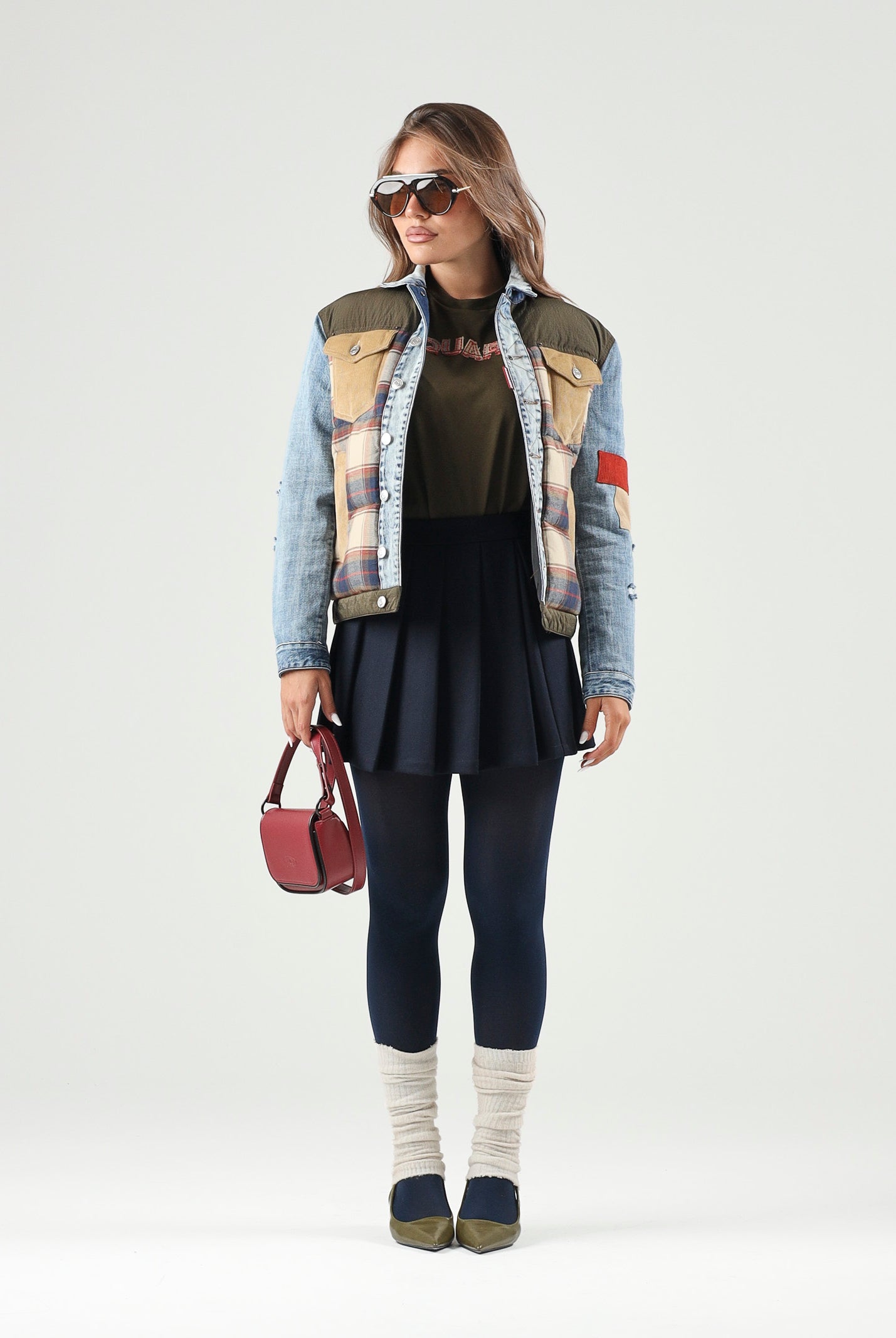 DSQUARED2 Giubbotto feather gray, denim multicolor, per donna, ragazzi e bambini con fantasia a quadri DQ3414D0AIA DQ717 DSQUARED2