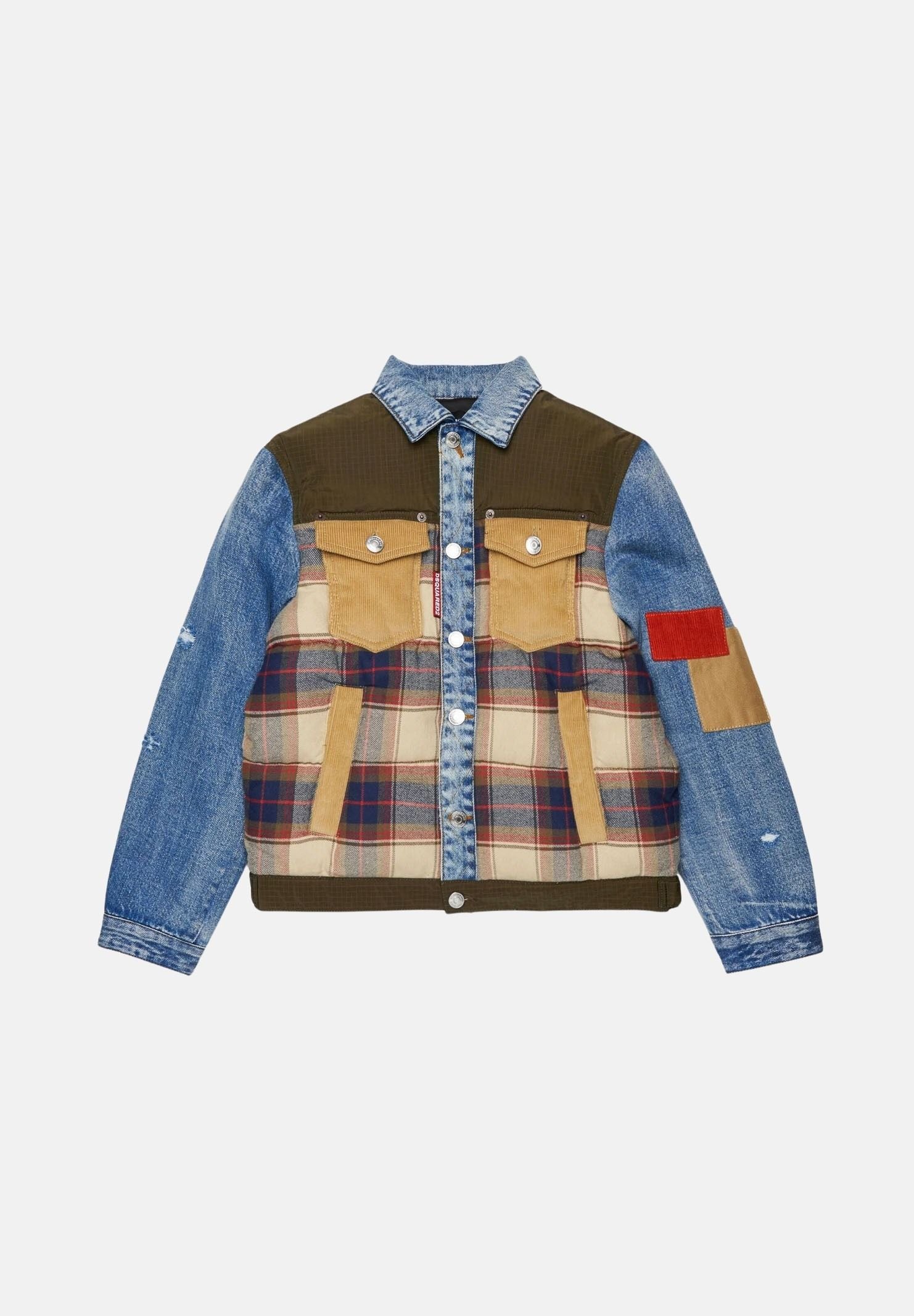 DSQUARED2 Giubbotto feather gray, denim multicolor, per donna, ragazzi e bambini con fantasia a quadri DQ3414D0AIA DQ717 DSQUARED2