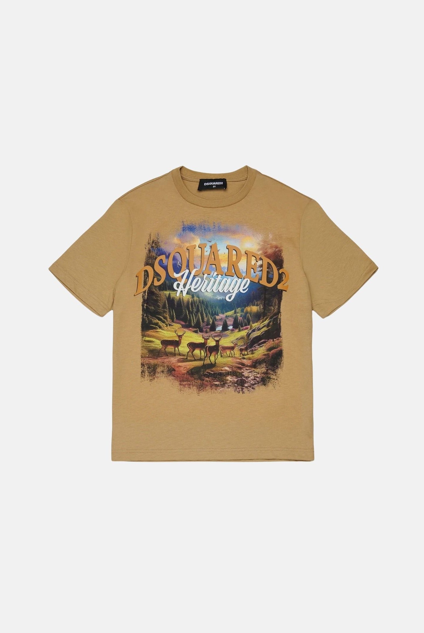 DSQUARED2 T-shirt lark, colore basico beige sabbia, per donna, ragazzi e bambini con stampa grafica frontale DQ3419D0AIQ DQ776 DSQUARED2