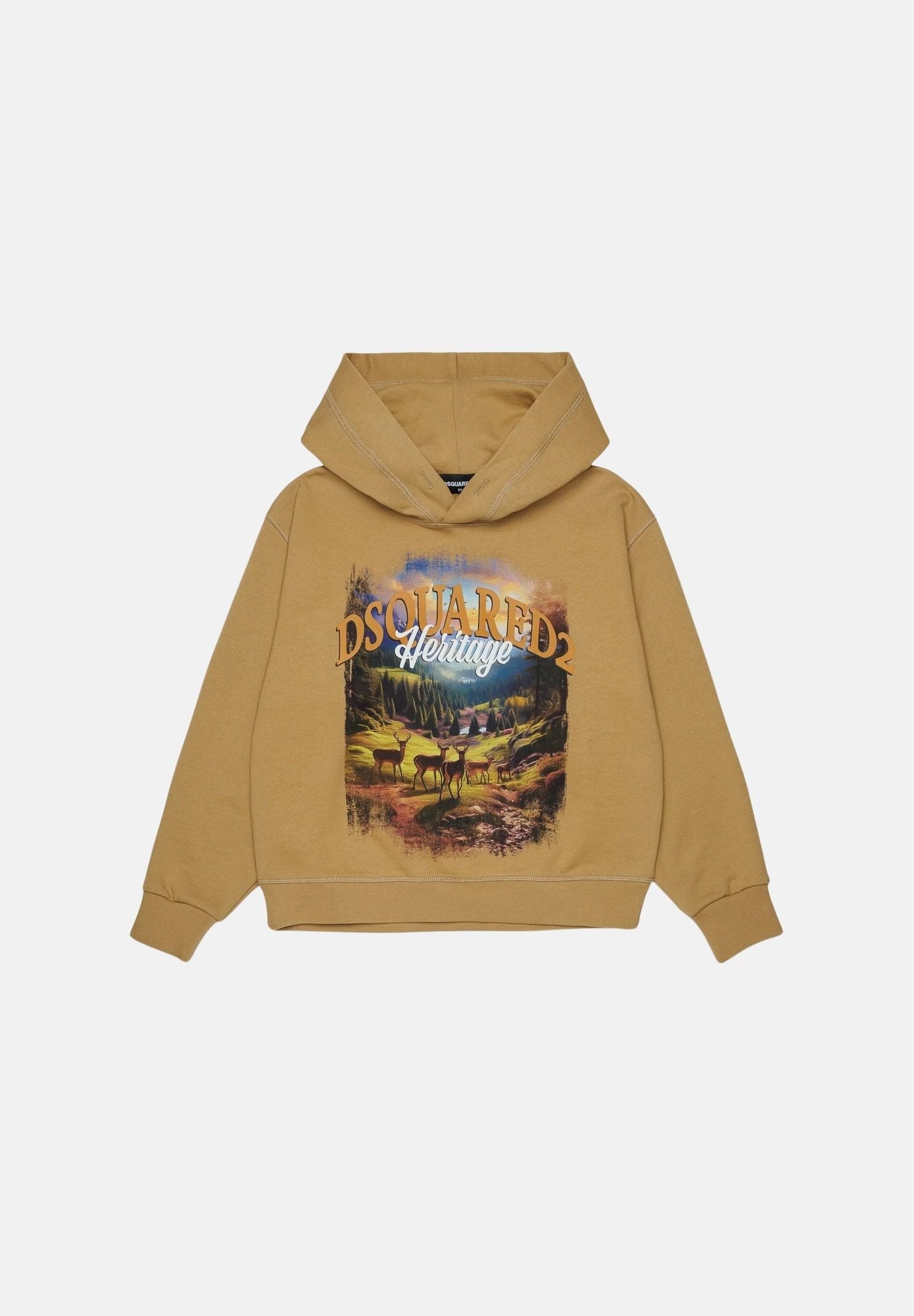 DSQUARED2 Felpa con cappuccio lark-beige per donna, ragazzi e bambini con stampa paesaggio frontale DQ3420D0AIS DQ776 DSQUARED2