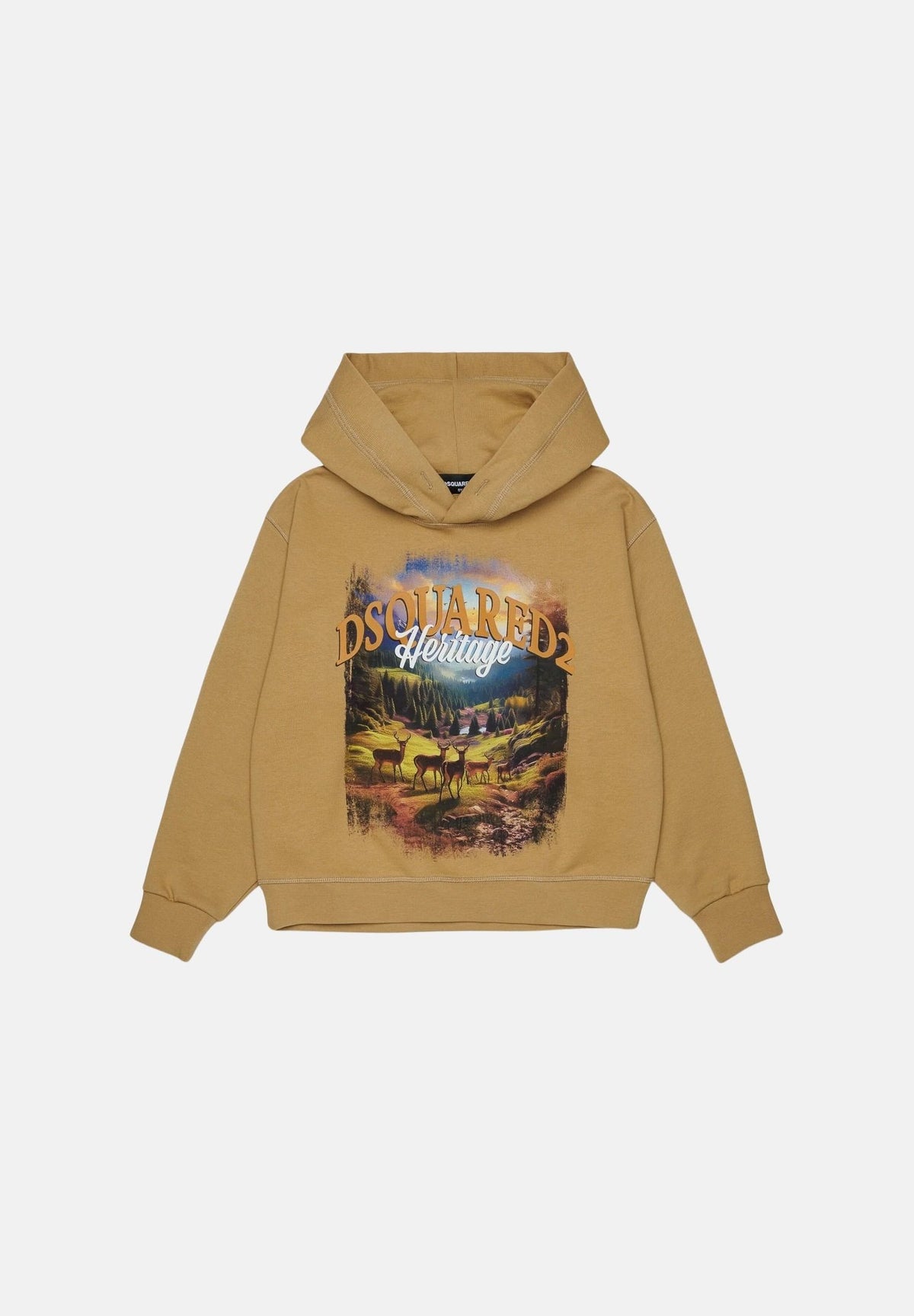 DSQUARED2 Felpa con cappuccio lark-beige per donna, ragazzi e bambini con stampa paesaggio frontale DQ3420D0AIS DQ776 DSQUARED2