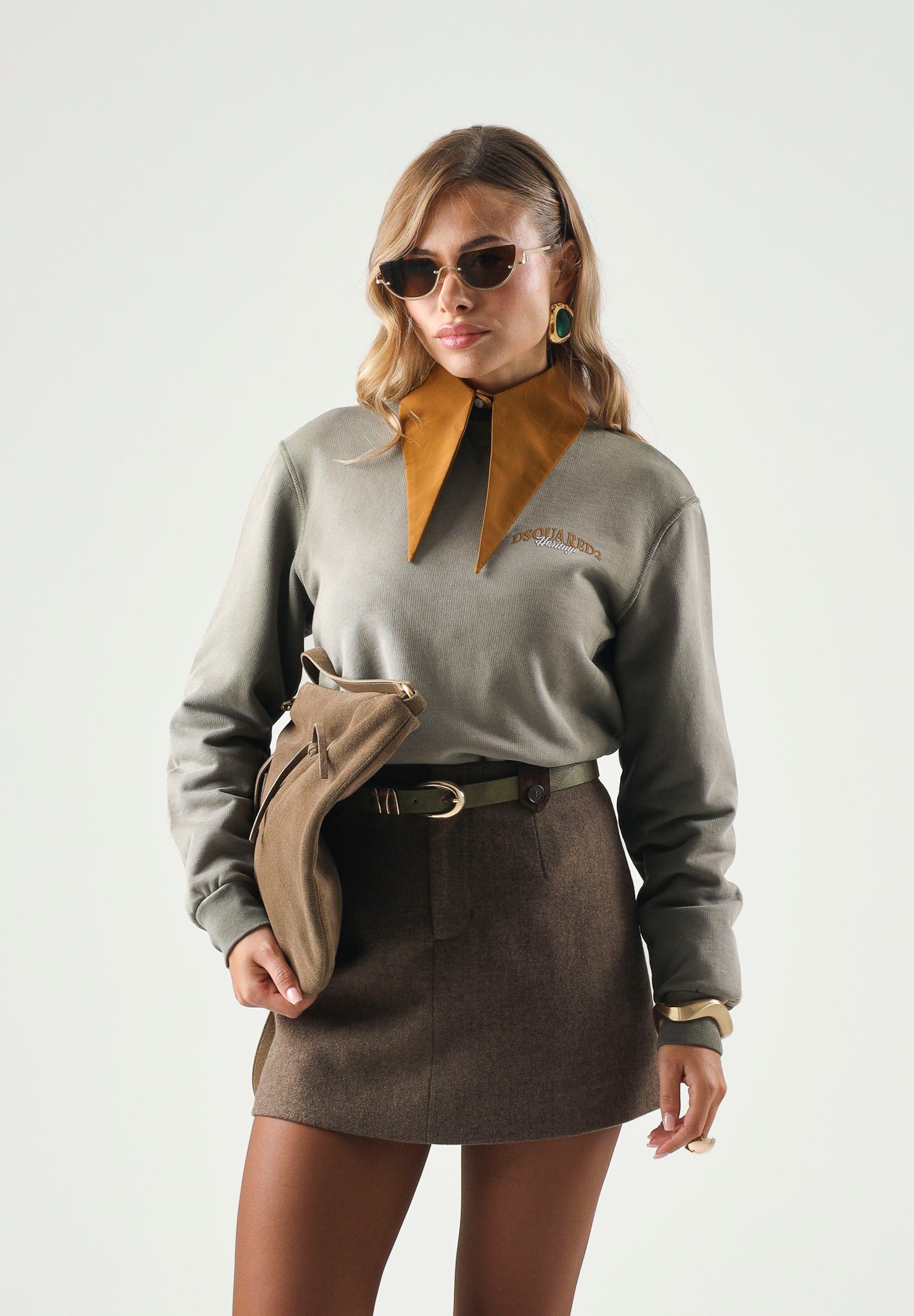 DSQUARED2 Felpa girocollo tarmac verde per donna, ragazzi e bambini con stampa logo sul petto. DQ3422D0AIM DQ558 DSQUARED2