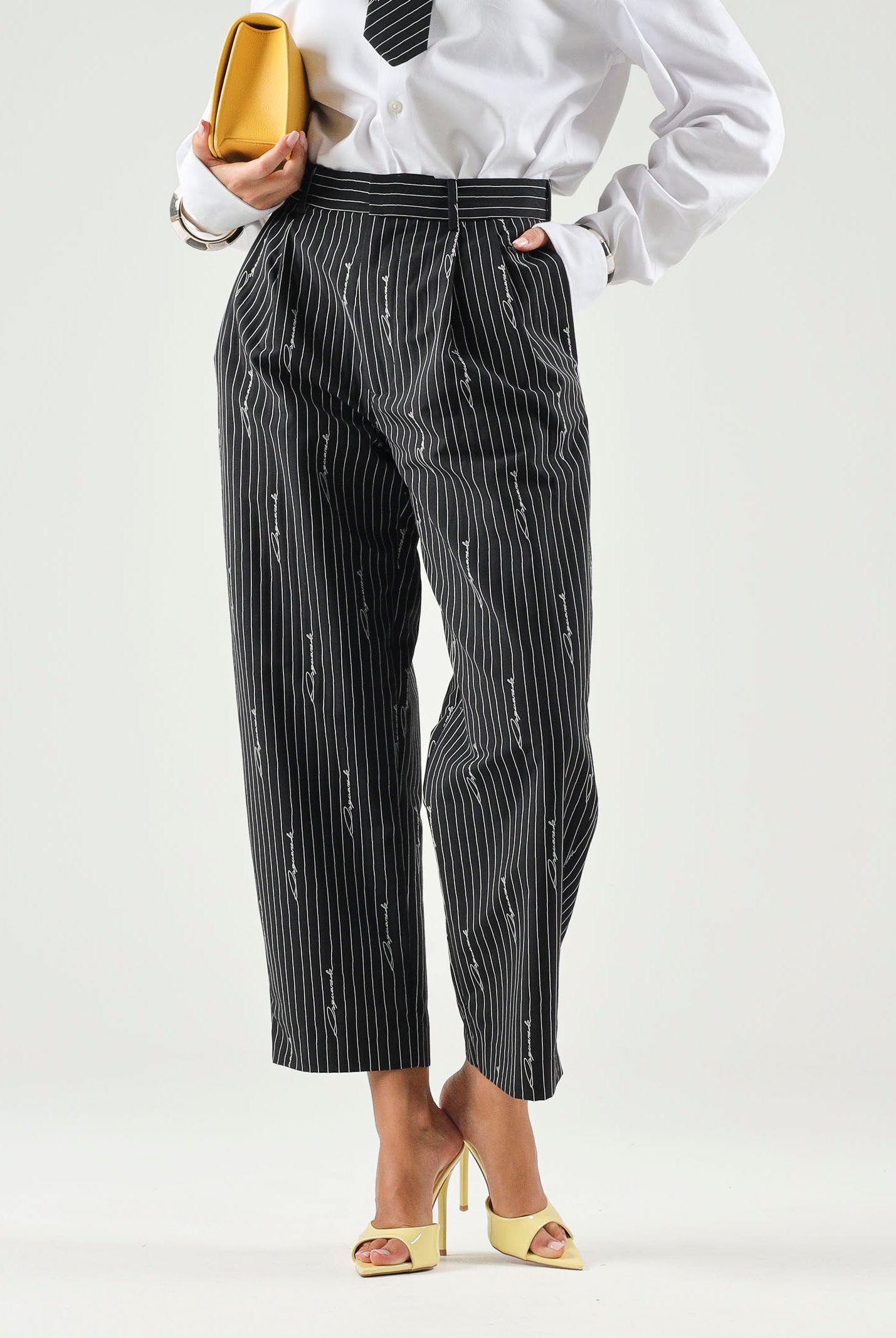 DSQUARED2 Pantaloni sartoriali PINSTRIPE nero da donna, ragazzi e bambini con motivo gessato DQ3427D0AIF DQ900 DSQUARED2