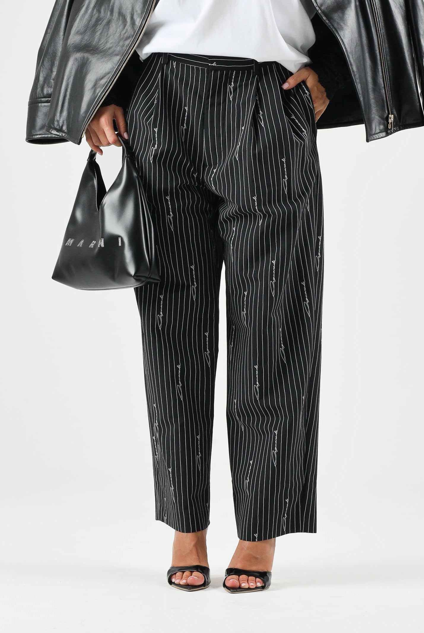DSQUARED2 Pantaloni sartoriali PINSTRIPE nero da donna, ragazzi e bambini con motivo gessato DQ3427D0AIF DQ900 DSQUARED2