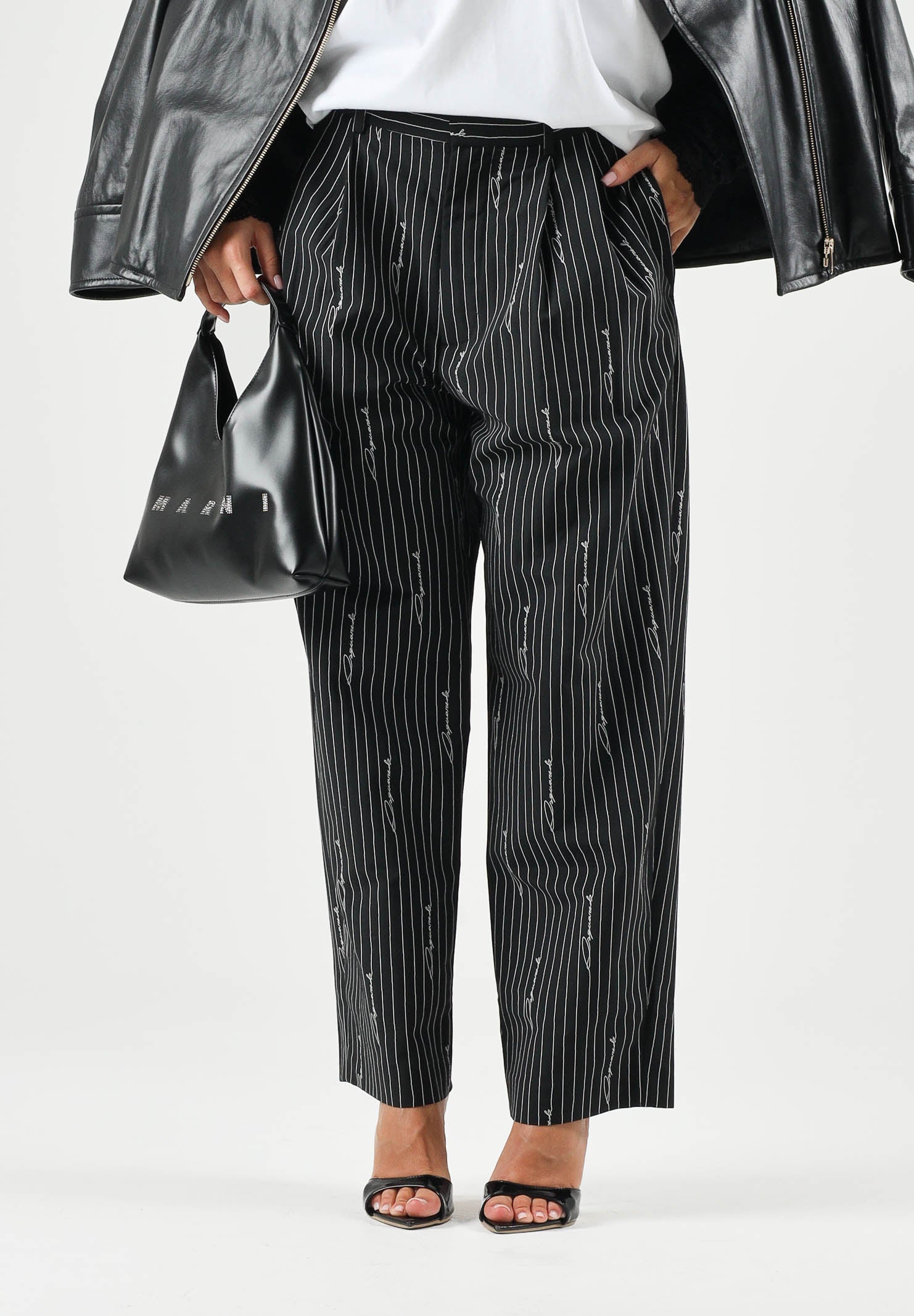 DSQUARED2 Pantaloni sartoriali PINSTRIPE nero da donna, ragazzi e bambini con motivo gessato DQ3427D0AIF DQ900 DSQUARED2