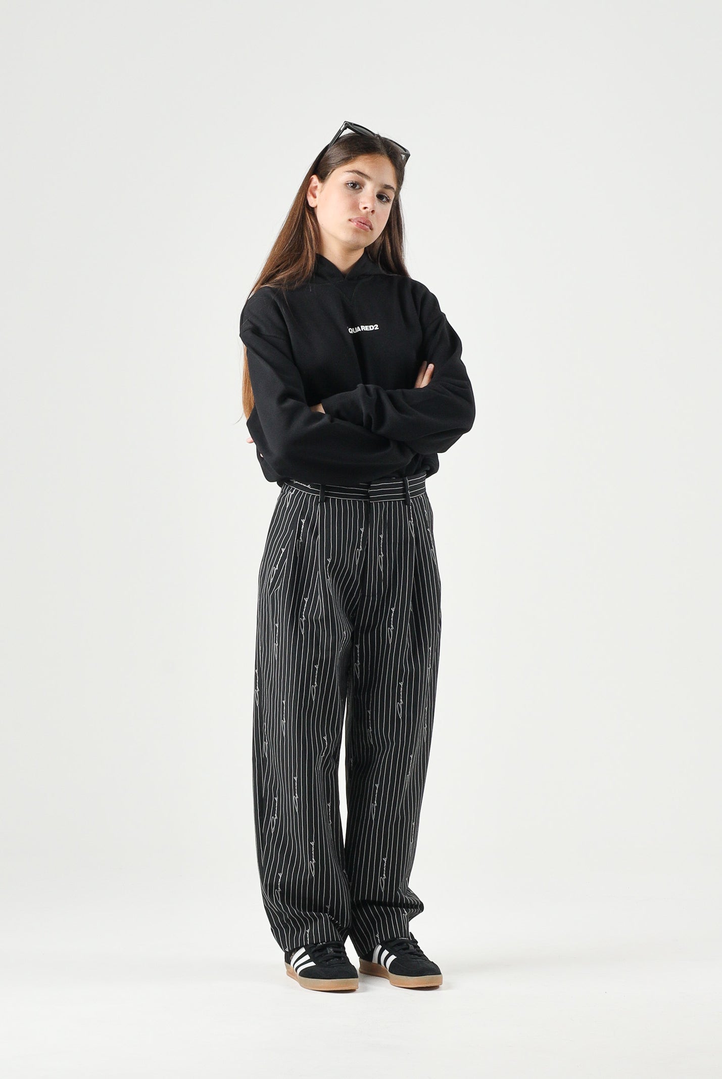 DSQUARED2 Pantaloni sartoriali PINSTRIPE nero da donna, ragazzi e bambini con motivo gessato DQ3427D0AIF DQ900 DSQUARED2