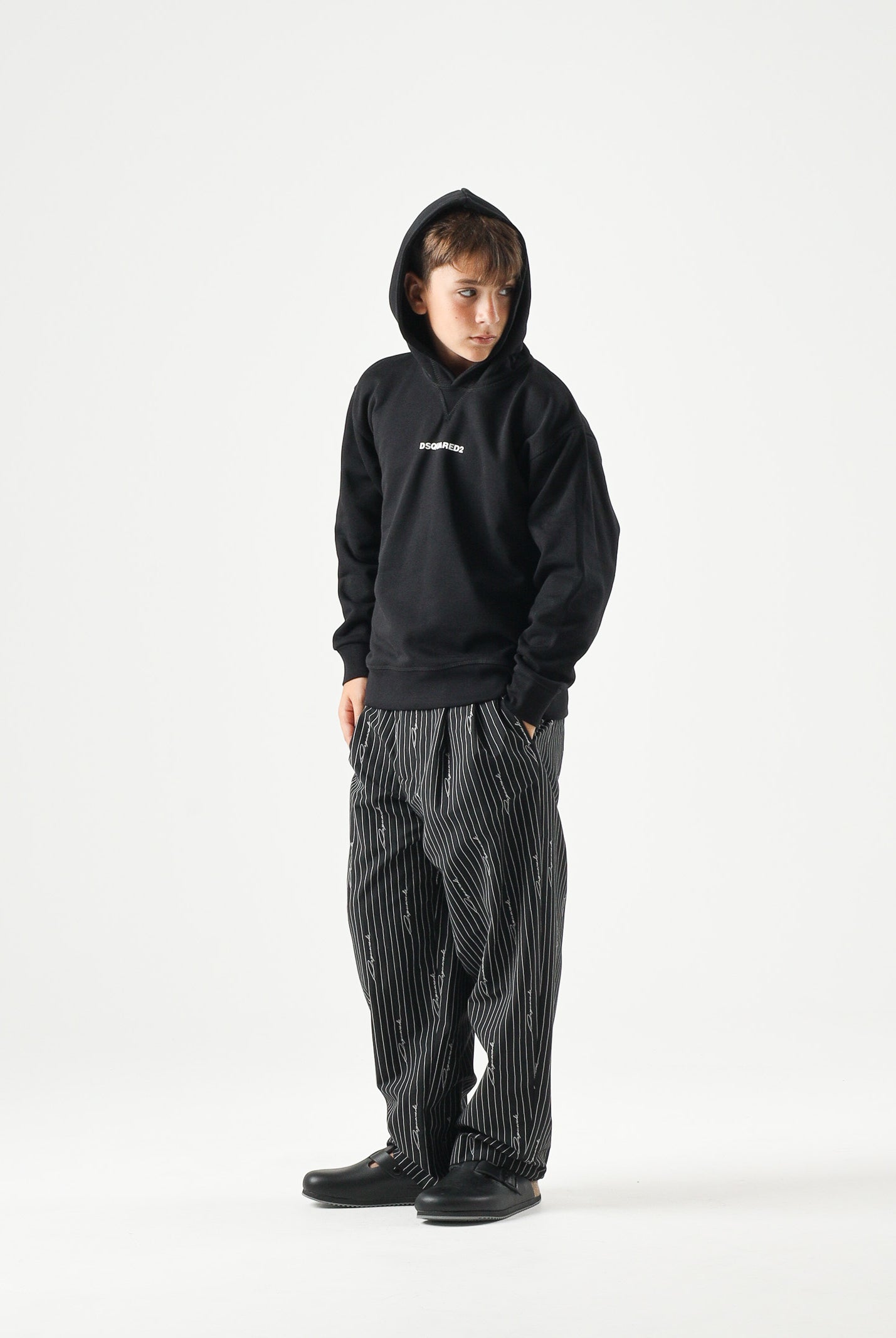 DSQUARED2 Pantaloni sartoriali PINSTRIPE nero da donna, ragazzi e bambini con motivo gessato DQ3427D0AIF DQ900 DSQUARED2
