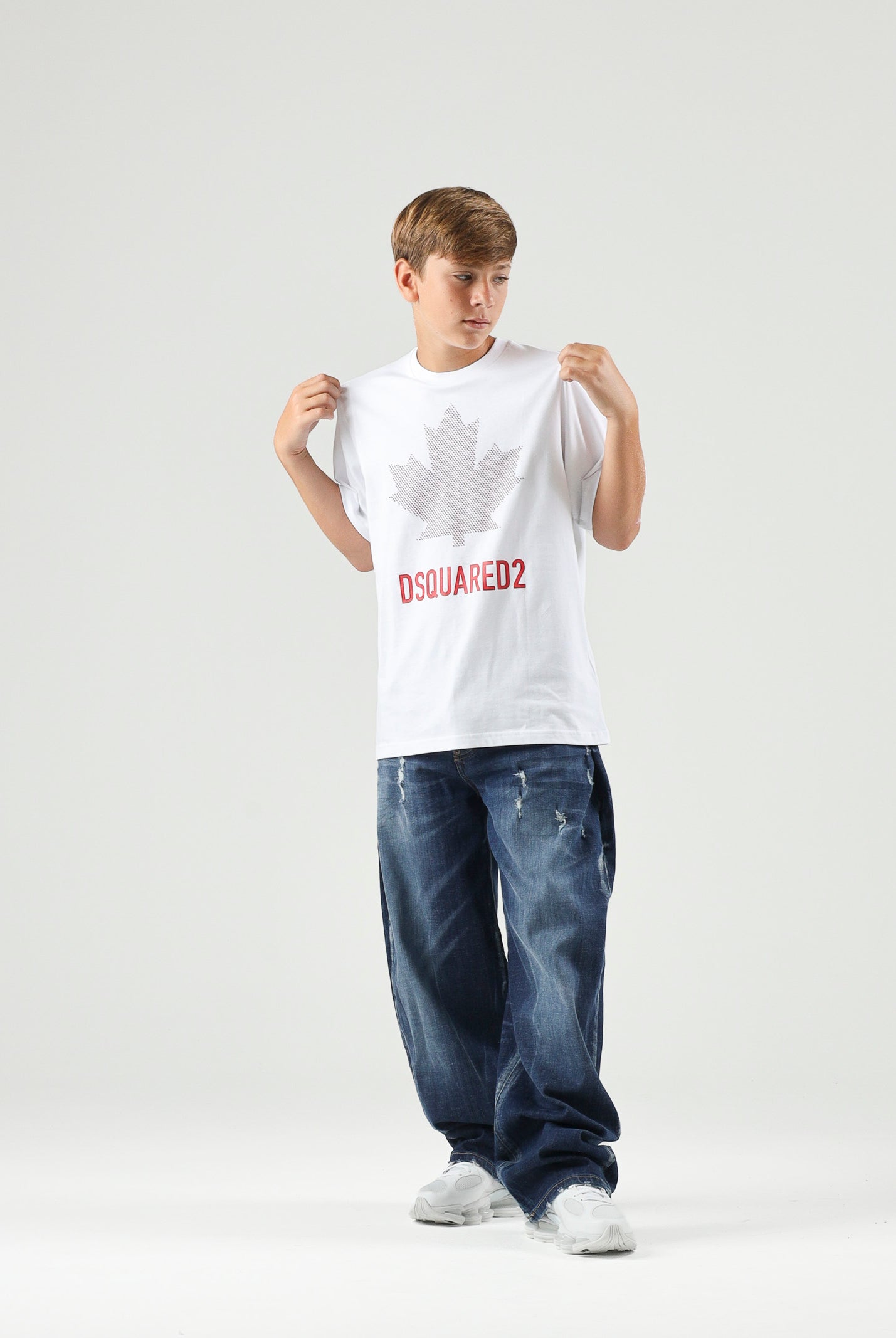 DSQUARED2 T-shirt manica corta bianca per donna, ragazzi e bambini con logo centrale DQ3434D0AJ5 DQ100 DSQUARED2